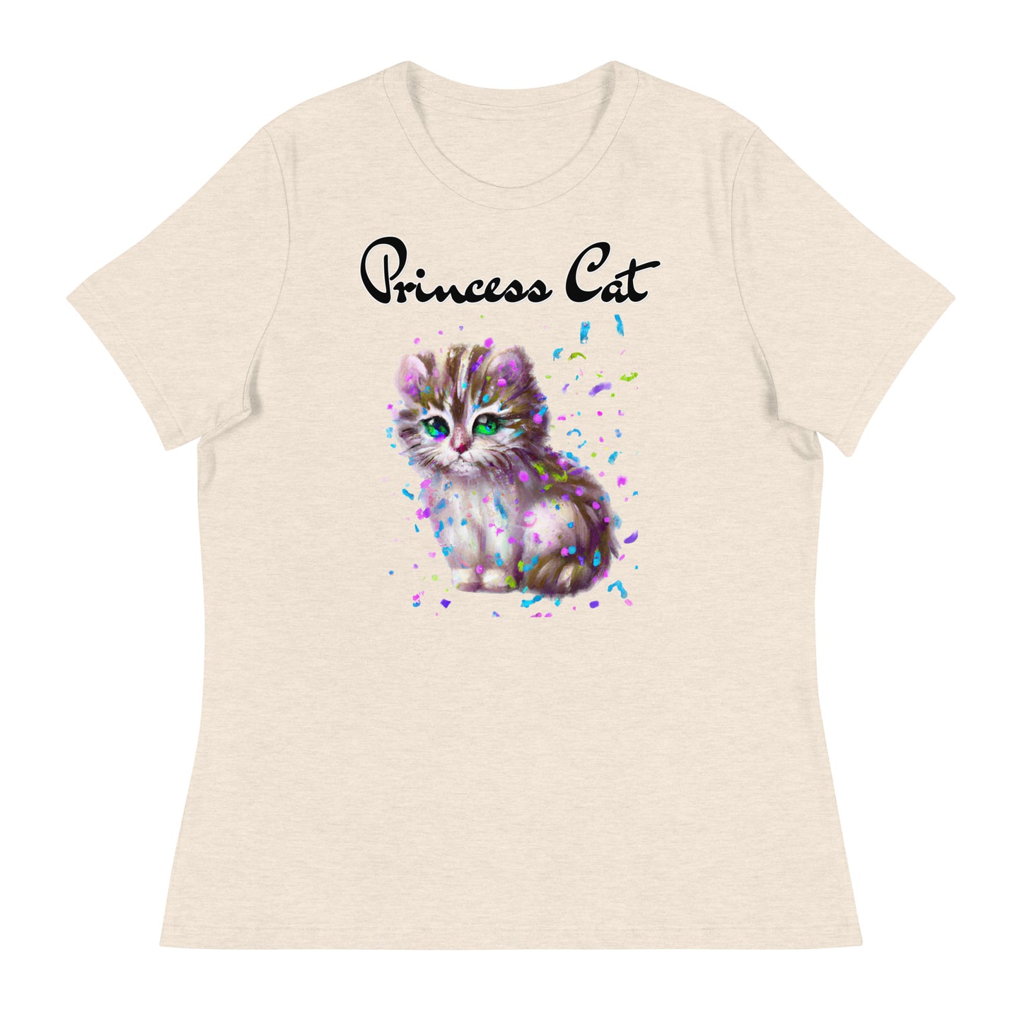 Women's T-Shirt with Fluffy Kitten With Confetti with a text "Princess Cat" at $25.97 found at Personalizedpetlovergifts