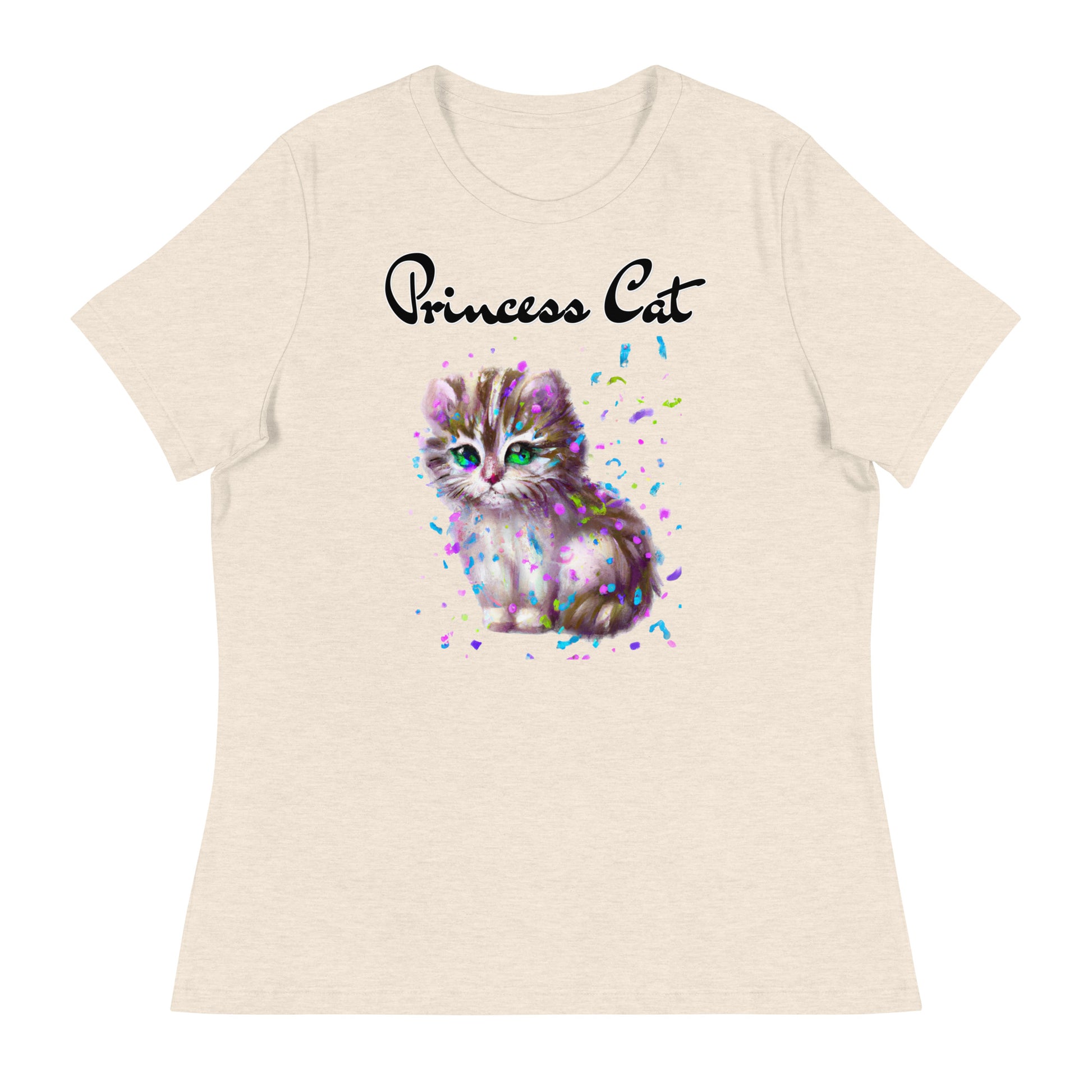 Women's T-Shirt with Fluffy Kitten With Confetti with a text "Princess Cat" at $25.97 found at Personalizedpetlovergifts