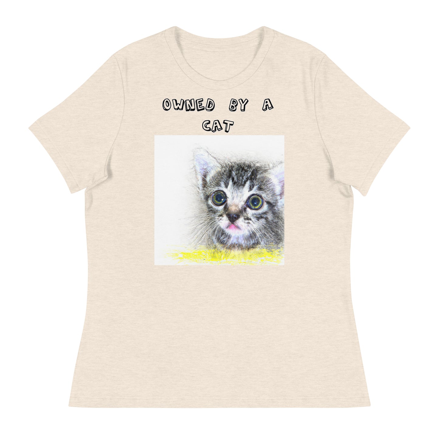 Women's White T-Shirt with Pencil Drawing Of a Cat with a text "Owned by a Cat" at $25.97 found at Personalizedpetlovergifts