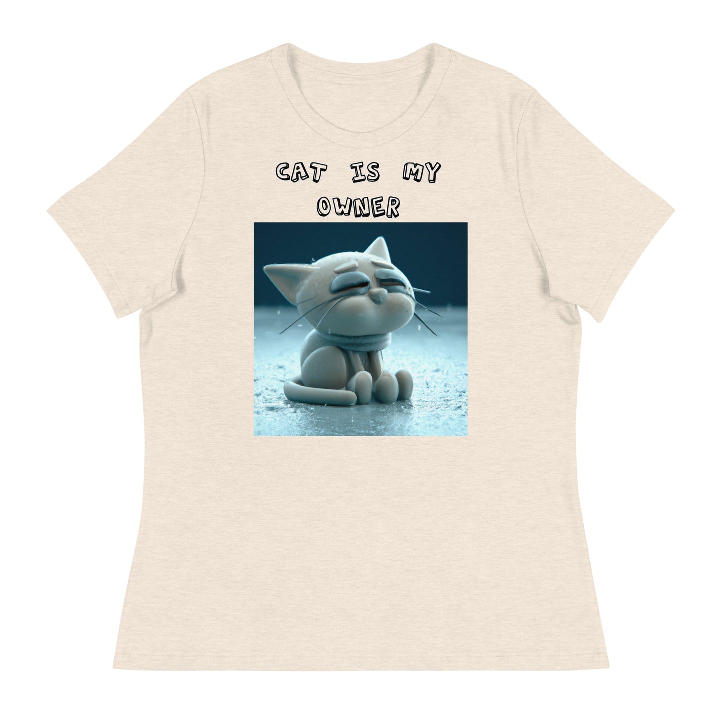 Women's T-Shirt with Sad Sitting Kitten with a text "Cat Is My Owner" at $25.97 found at Personalizedpetlovergifts