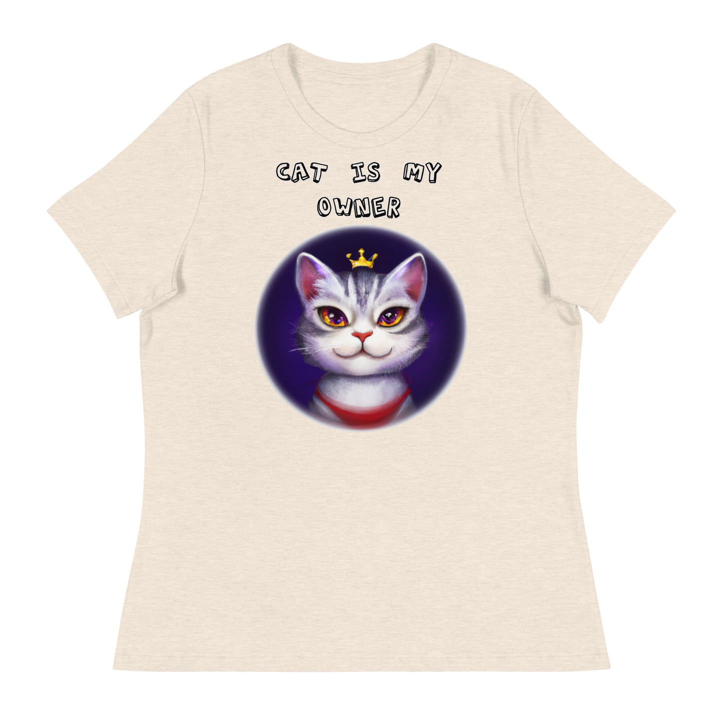 Women's White T-Shirt with Princess Cat In a Circle with a text "Cat Is My Owner" at $25.97 found at Personalizedpetlovergifts