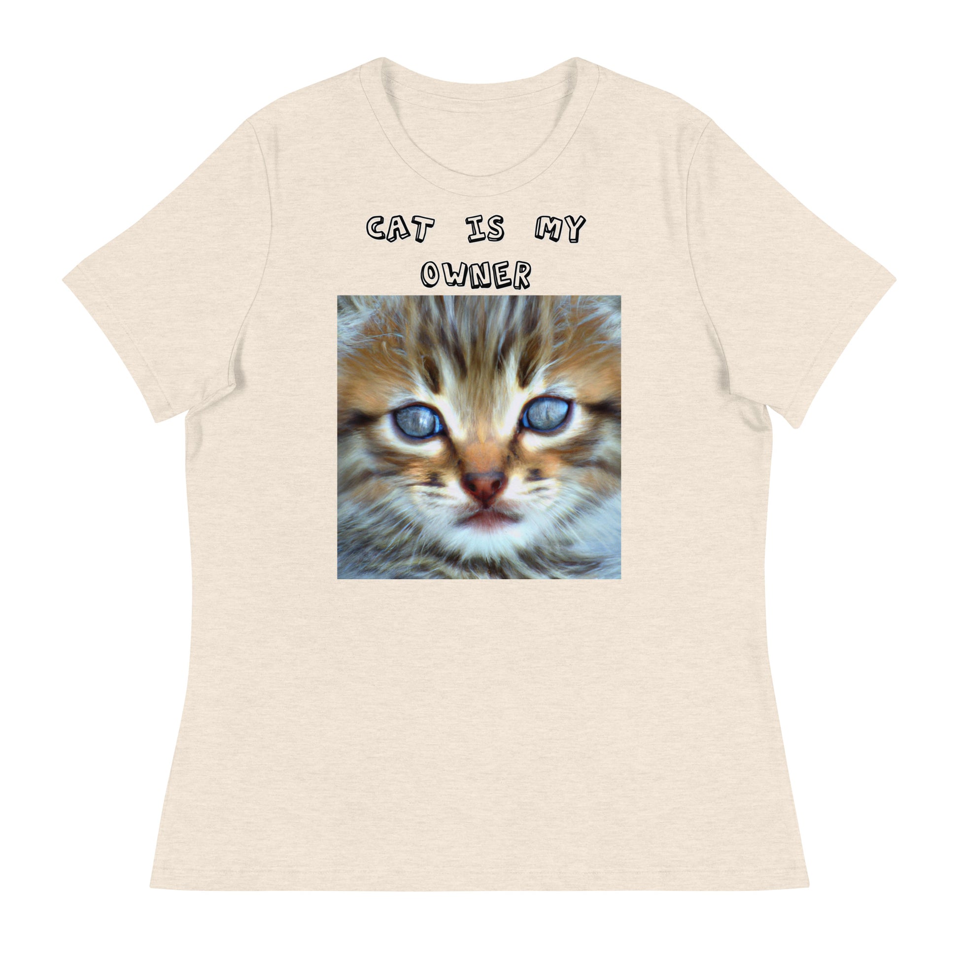 Women's White T-Shirt with Portrait Painting Of a Kitten with a text "Cat Is My Owner" at $25.97 found at Personalizedpetlovergifts