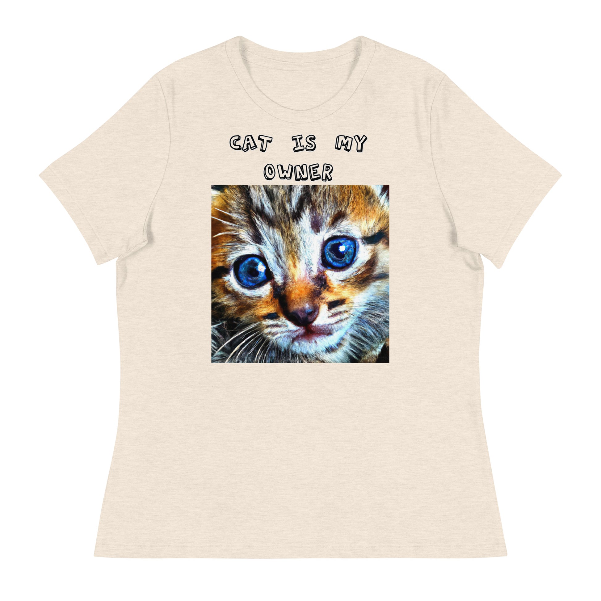 Women's White T-Shirt with Portrait Painting Of a Cat with a text "Cat Is My Owner" at $25.97 found at Personalizedpetlovergifts