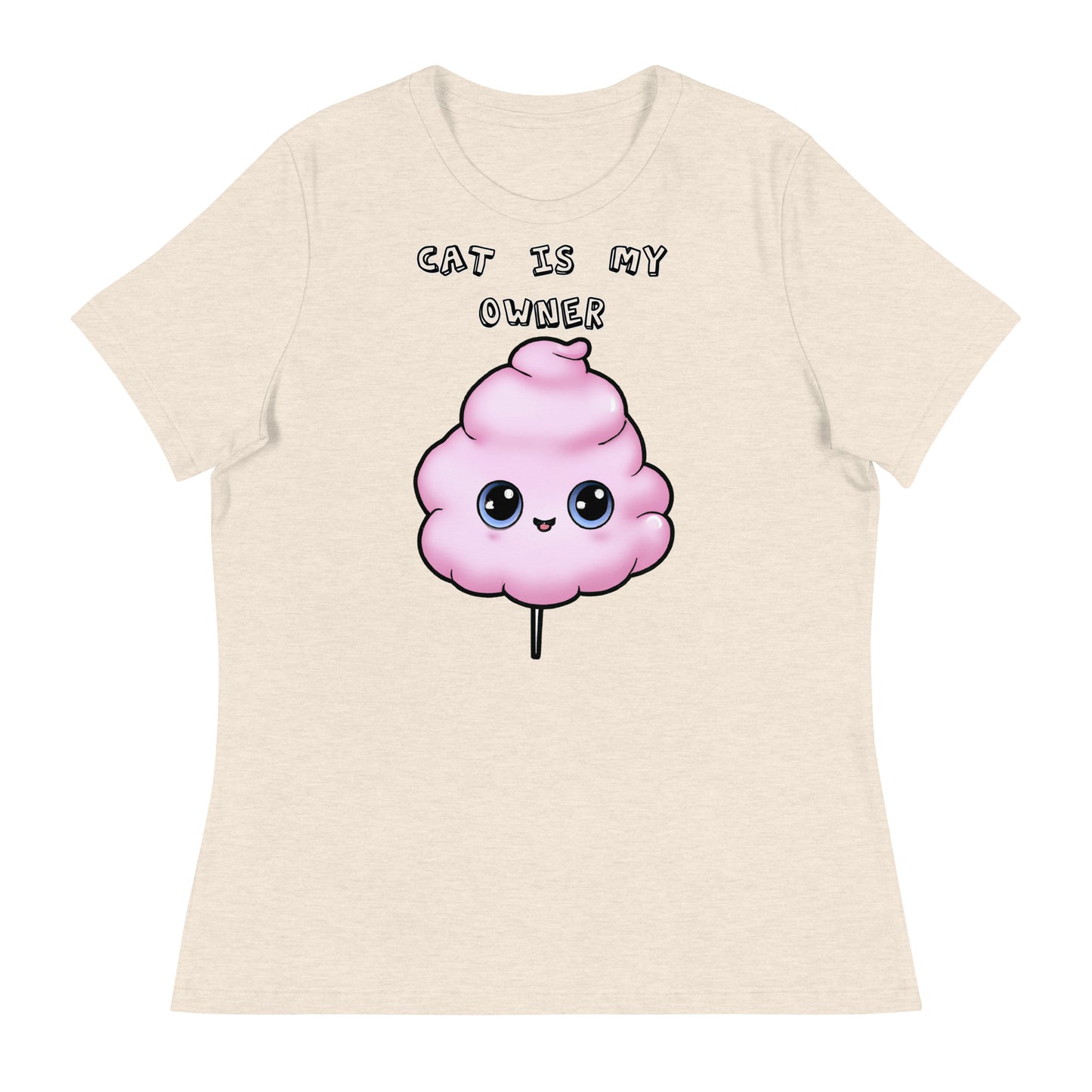 Women's White T-Shirt with Pink Cotton Candy With Cute Eyes with a text "Cat Is My Owner" at $25.97 found at Personalizedpetlovergifts