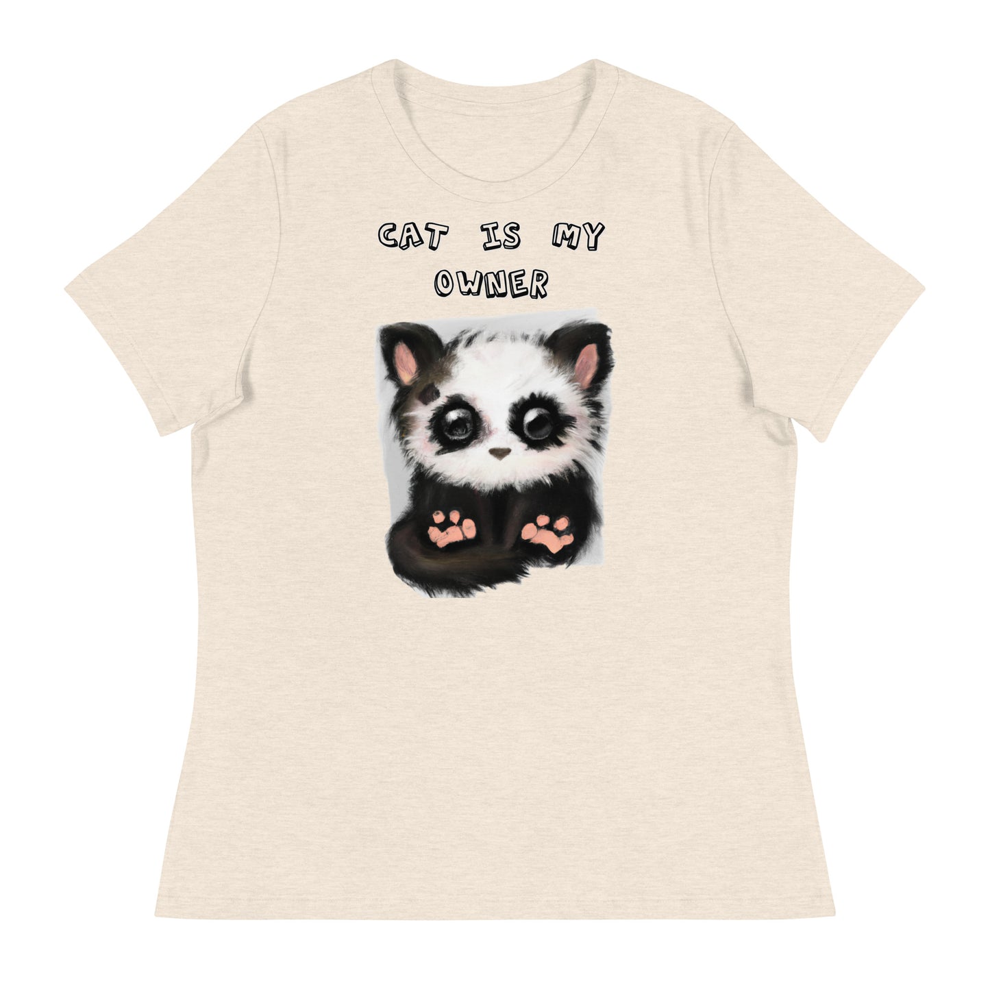 Women's White T-Shirt with Panda Kitten with a text "Cat Is My Owner" at $25.97 found at Personalizedpetlovergifts