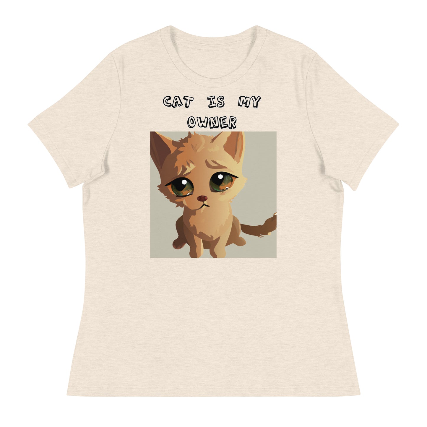 Women's White T-Shirt with Kitten With Sad Eyes with a text "Cat Is My Owner" at $25.97 found at Personalizedpetlovergifts