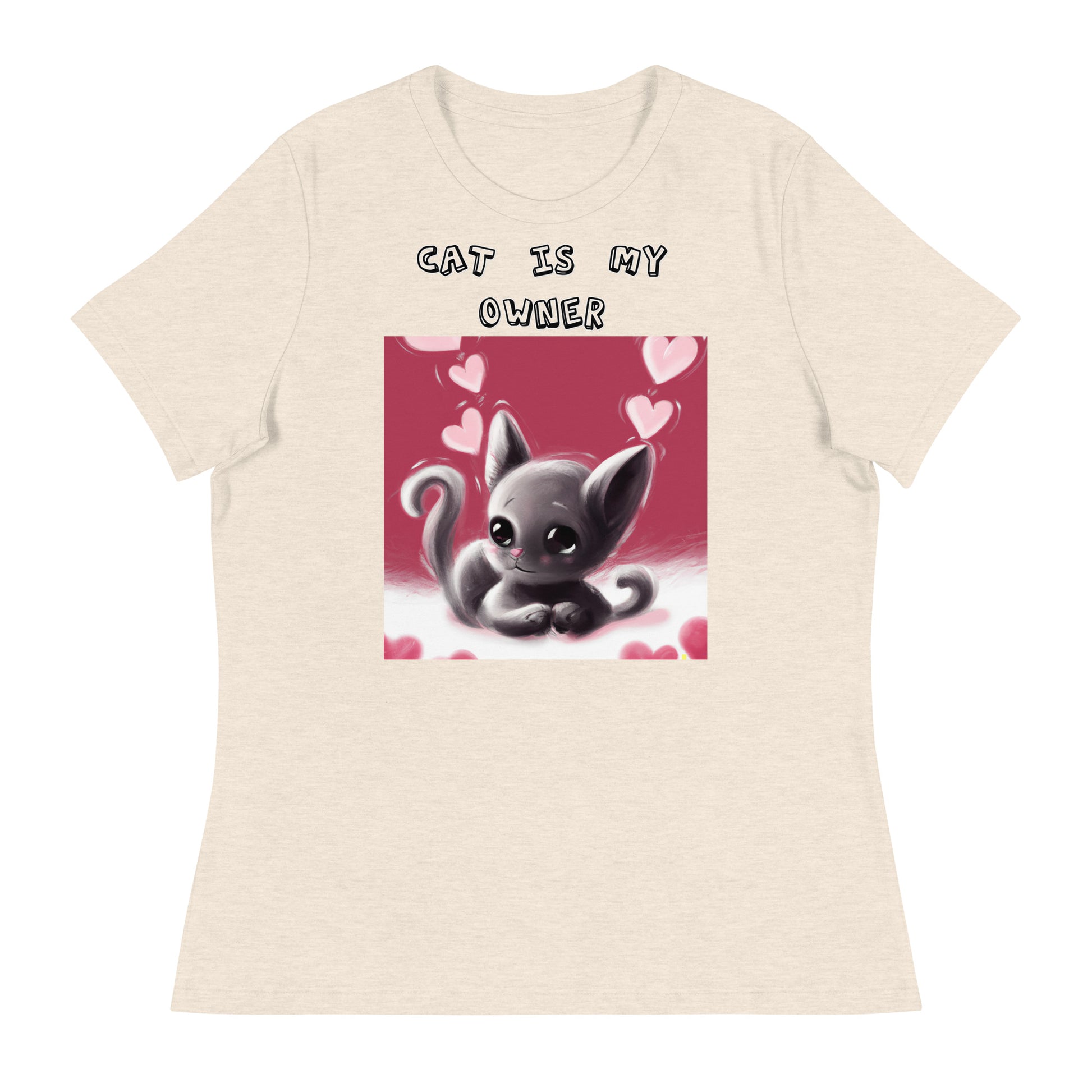 Women's White T-Shirt with Kitten With Pink Hearts with a text "Cat Is My Owner" at $25.97 found at Personalizedpetlovergifts