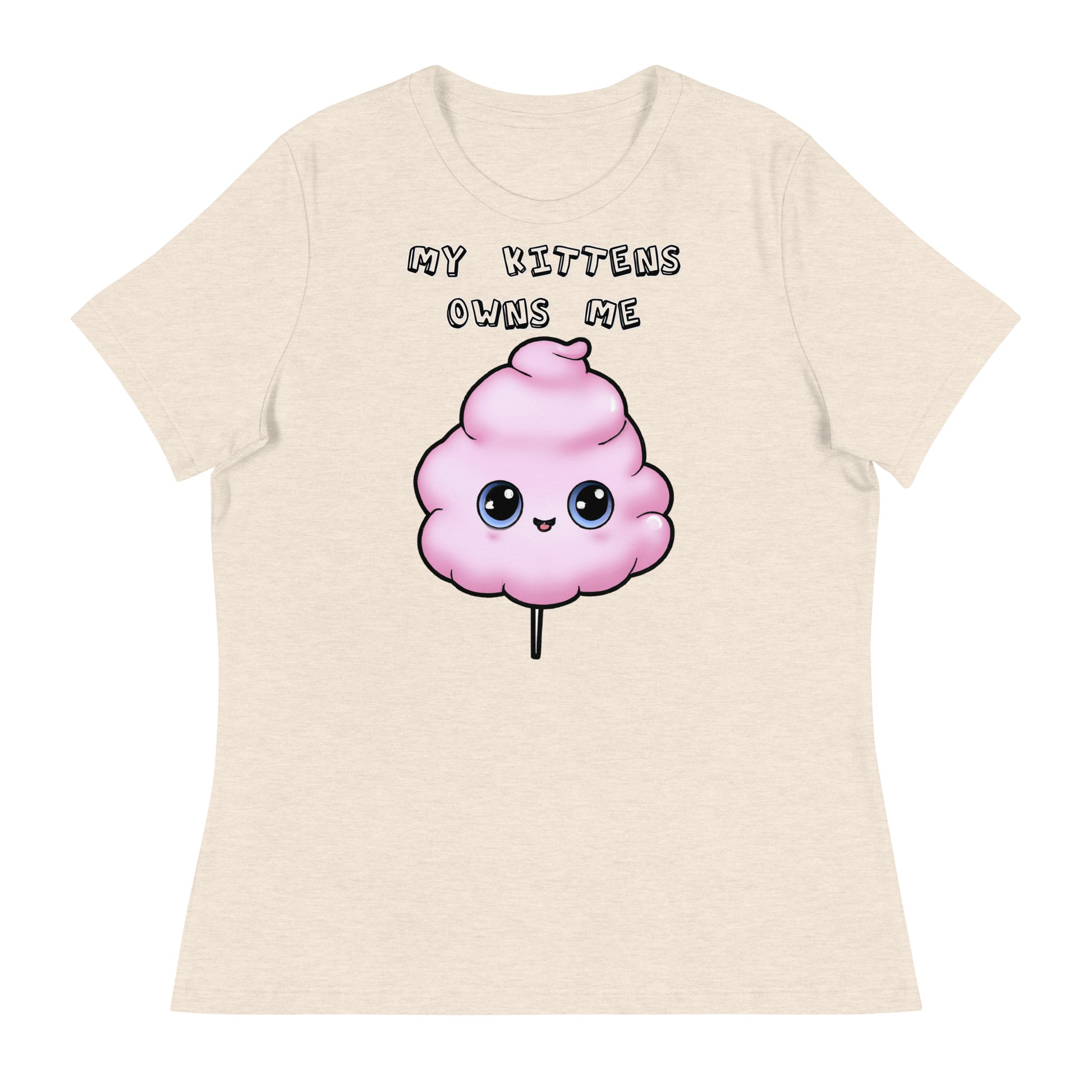 Women's White T-Shirt with Pink Cotton Candy With Cute Eyes with a text "My Kittens Own Me" at $25.97 found at Personalizedpetlovergifts