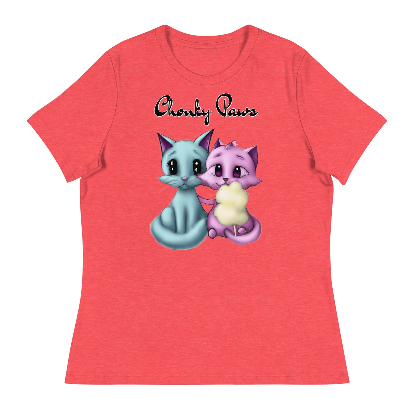 Women's T-Shirt with Hugging Kittens With Cotton Candy with a text "Chonky Paws" at $25.97 found at Personalizedpetlovergifts