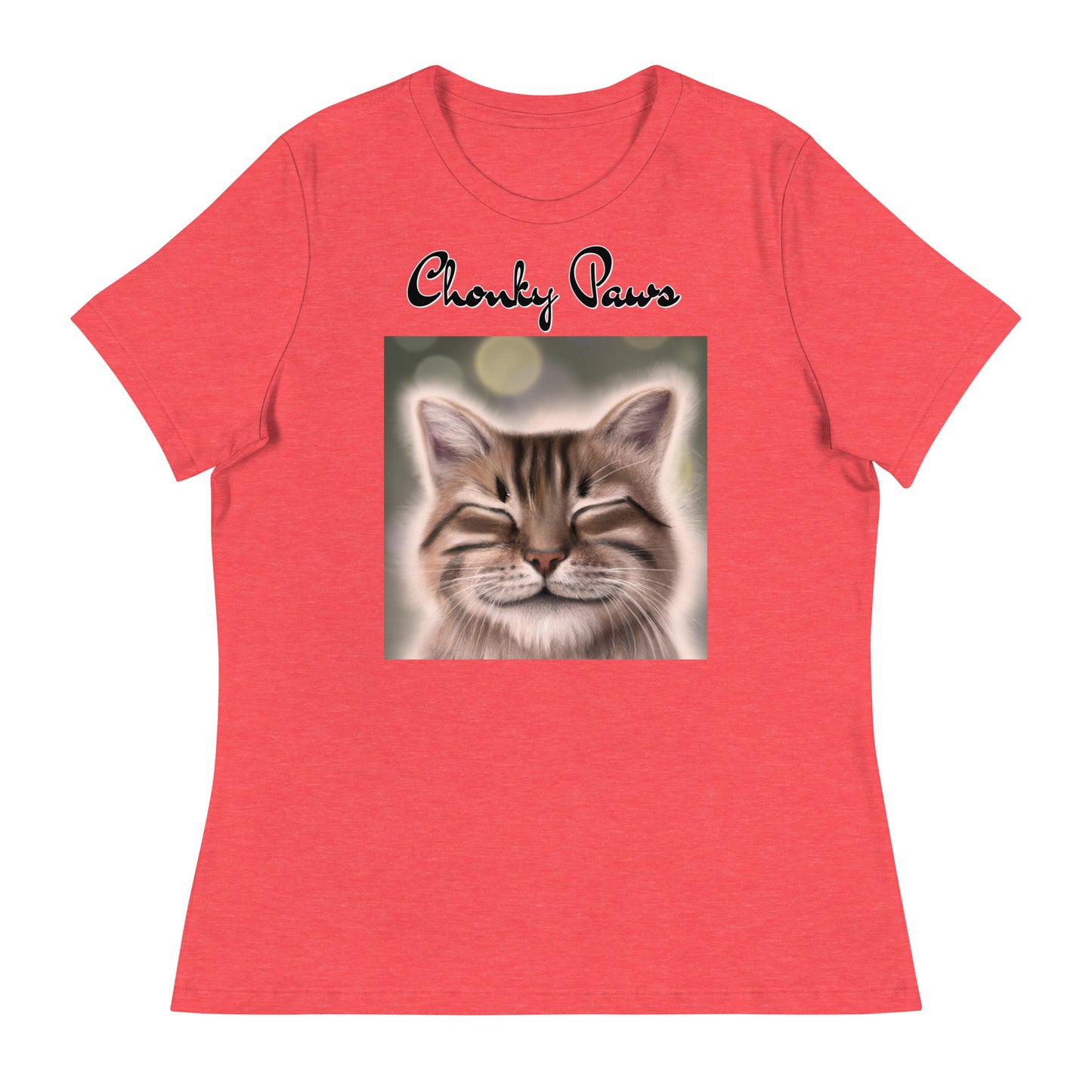 Women's T-Shirt with Happy Cat with a text "Chonky Paws" at $25.97 found at Personalizedpetlovergifts