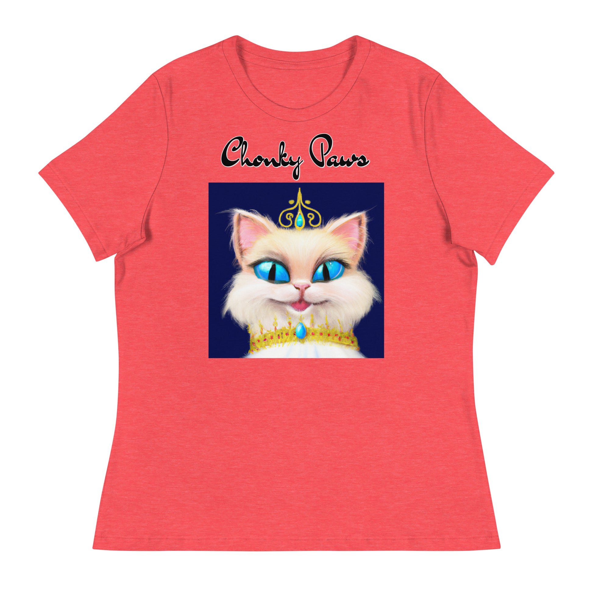 Women's T-Shirt with Happy Blue Eyed Kitten Princess with a text "Chonky Paws" at $25.97 found at Personalizedpetlovergifts