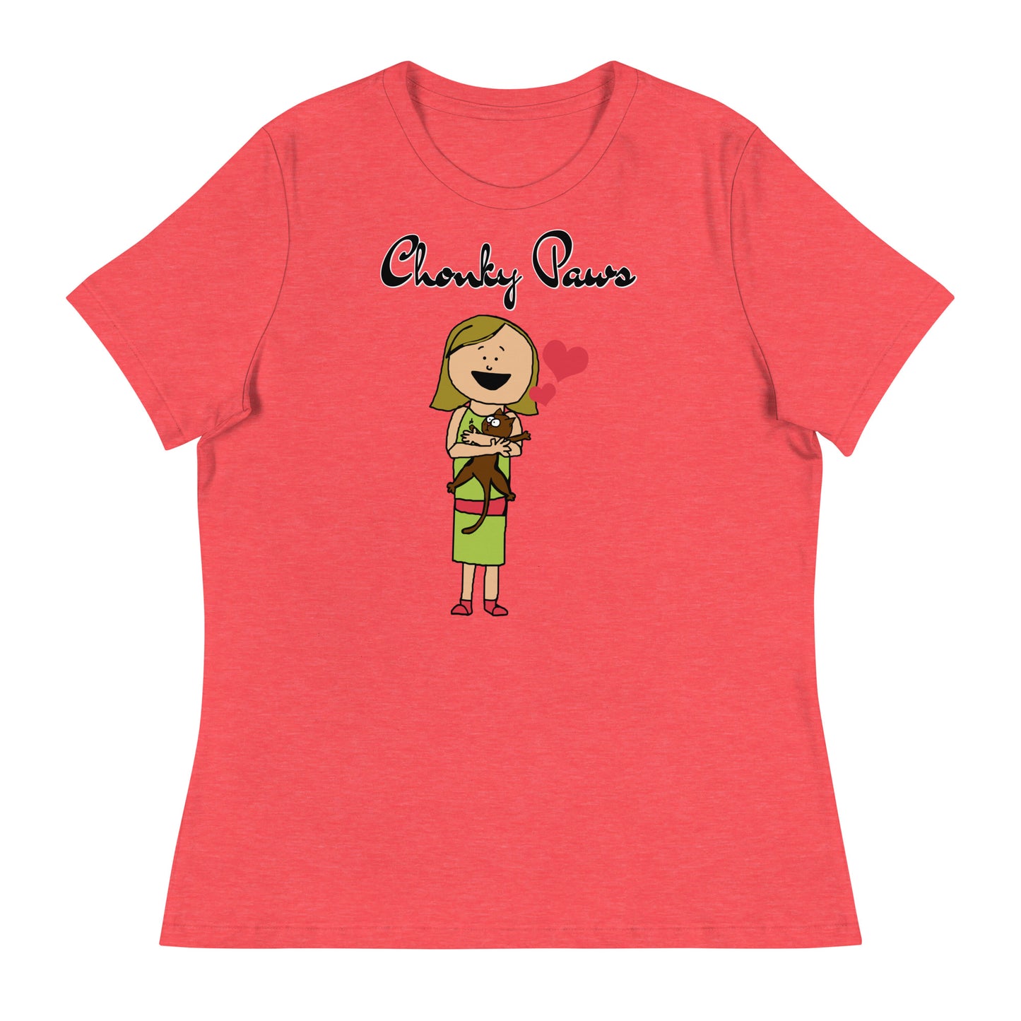 Women's T-Shirt with Girl Holding a Kitten with a text "Chonky Paws" at $25.97 found at Personalizedpetlovergifts