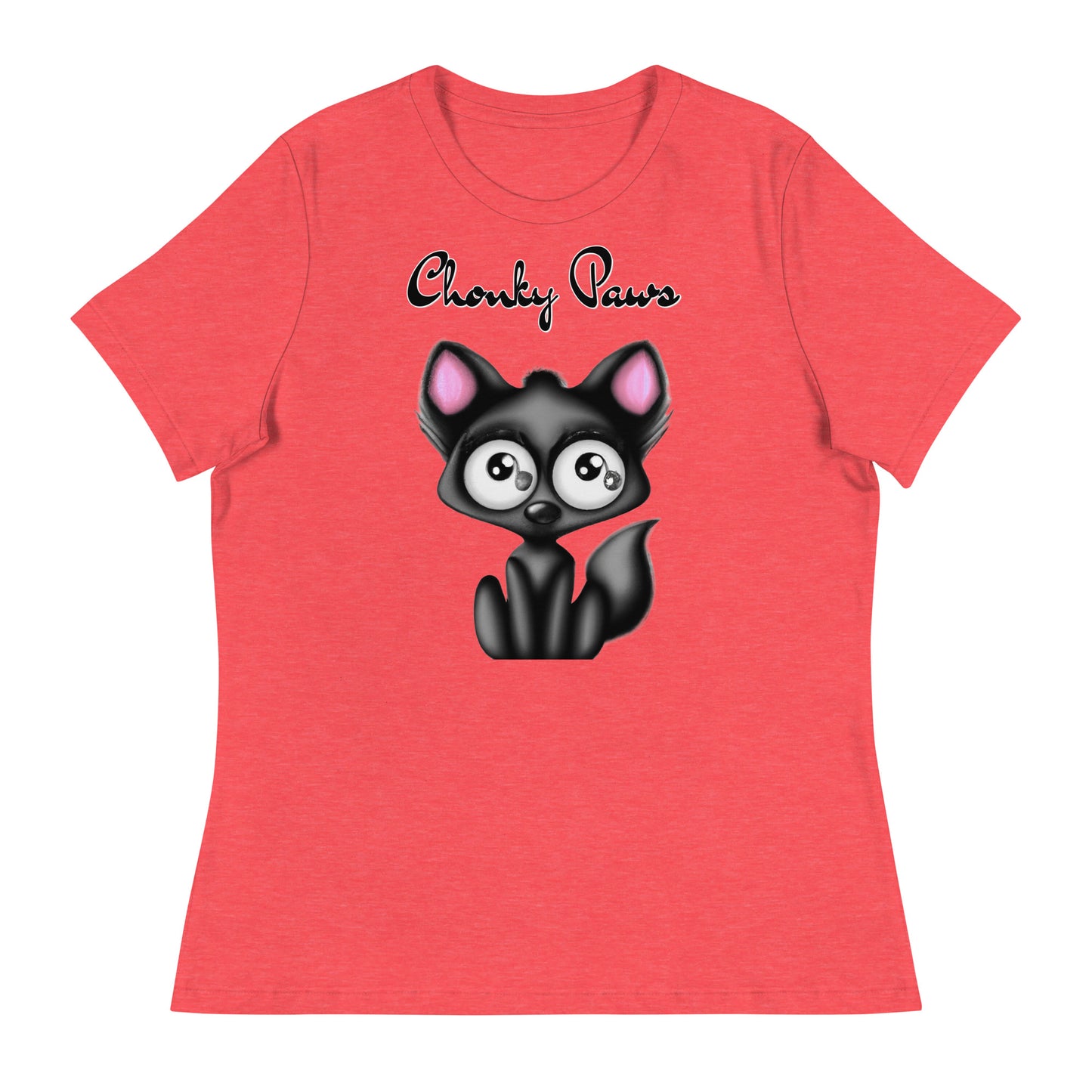 Women's T-Shirt with Funny Black Kitten with a text "Chonky Paws" at $25.97 found at Personalizedpetlovergifts