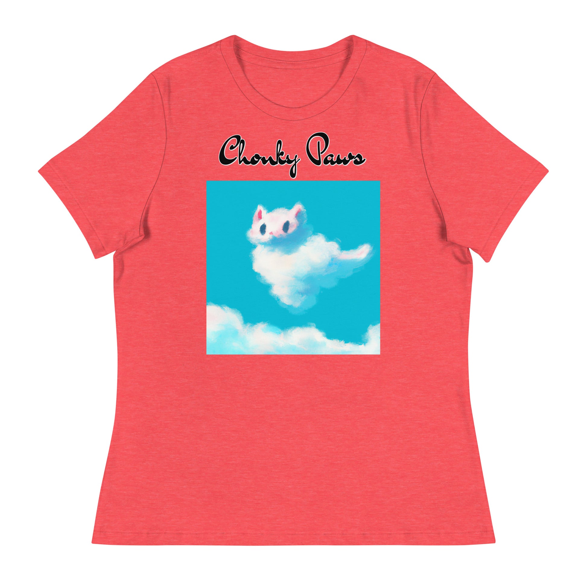 Women's T-Shirt with Fluffy White Cloud Kitten with a text "Chonky Paws" at $25.97 found at Personalizedpetlovergifts