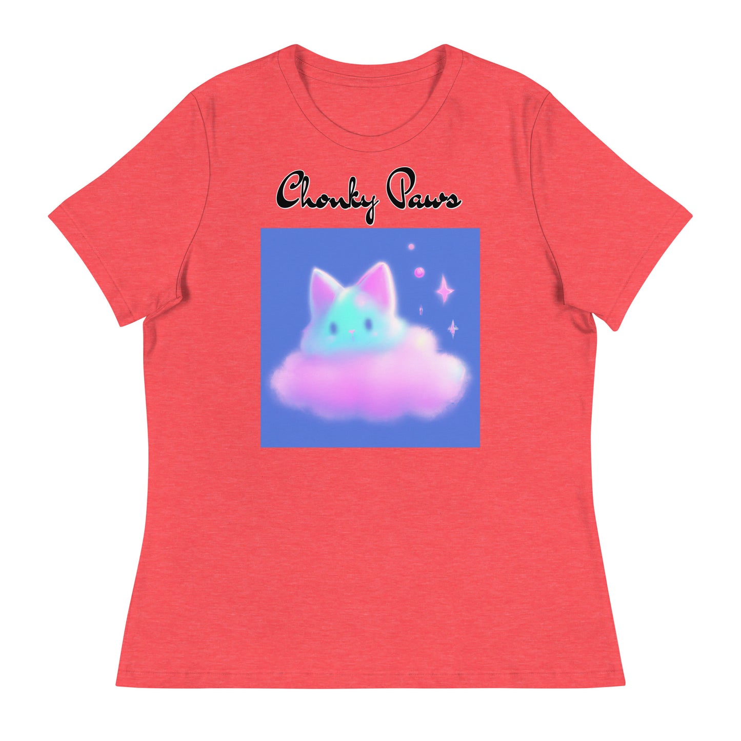 Women's T-Shirt with Fluffy Pink Cloud Kitten with a text "Chonky Paws" at $25.97 found at Personalizedpetlovergifts