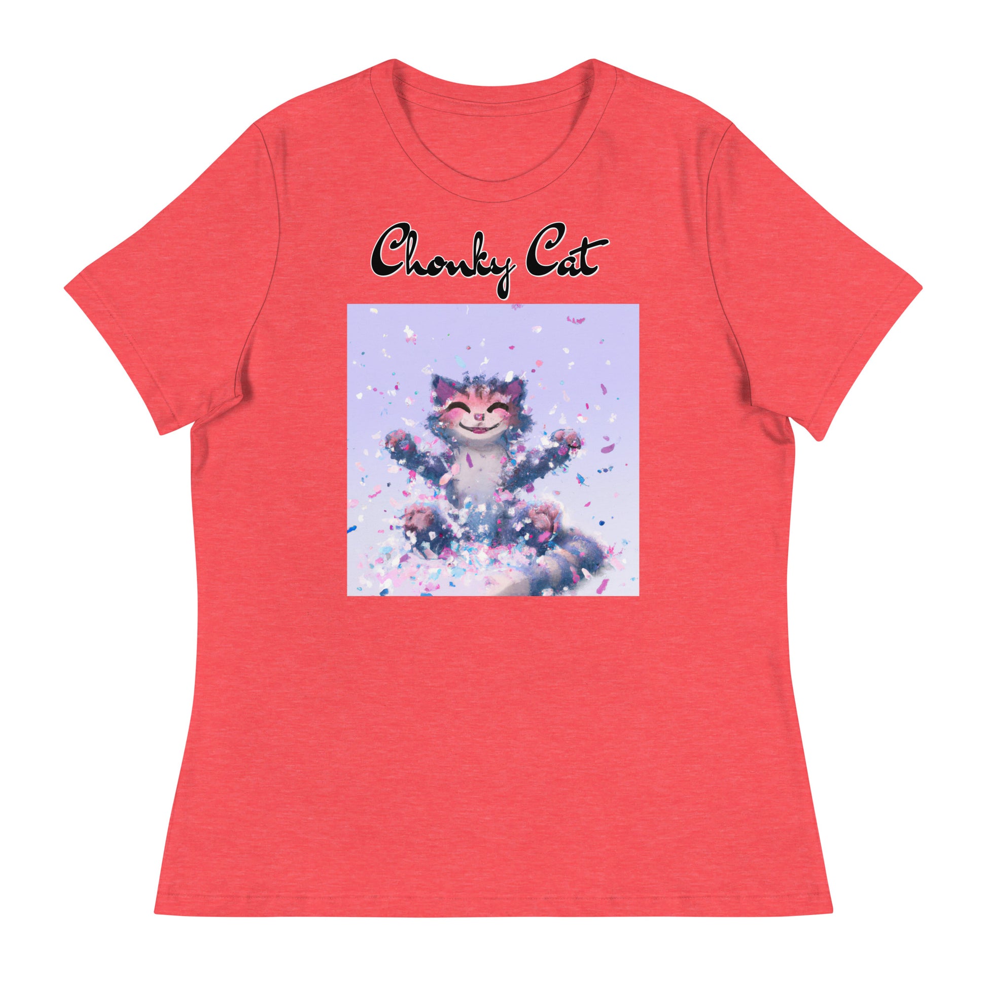 Women's T-Shirt with Kitten Enjoying Confetti with a text "Chonky Cat" at $25.97 found at Personalizedpetlovergifts