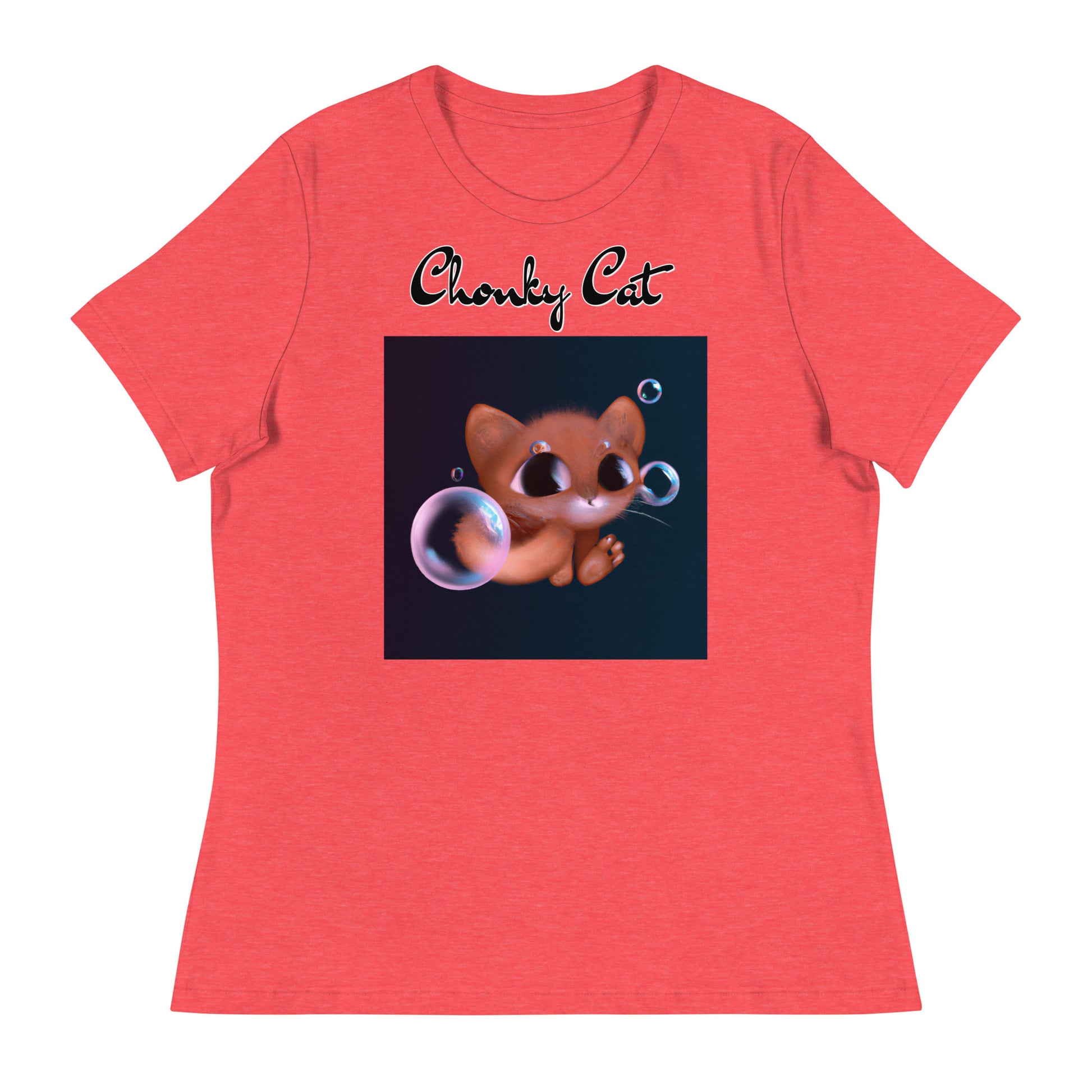 Women's T-Shirt with Kitten And Soap Bubbles with a text "Chonky Cat" at $25.97 found at Personalizedpetlovergifts