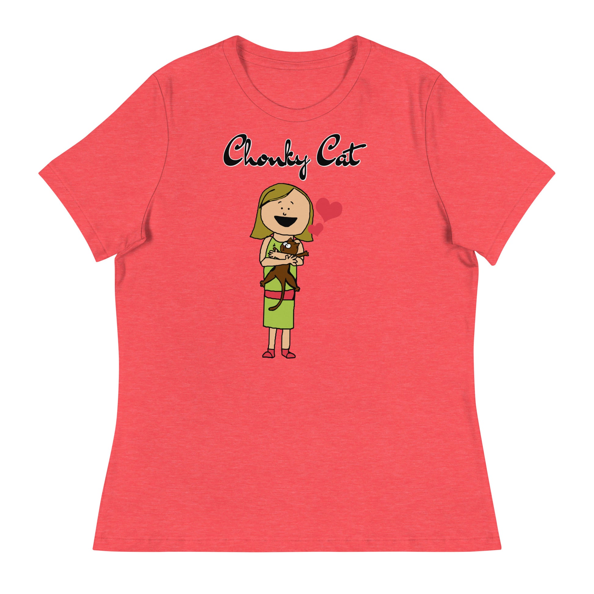 Women's T-Shirt with Girl Holding a Kitten with a text "Chonky Cat" at $25.97 found at Personalizedpetlovergifts