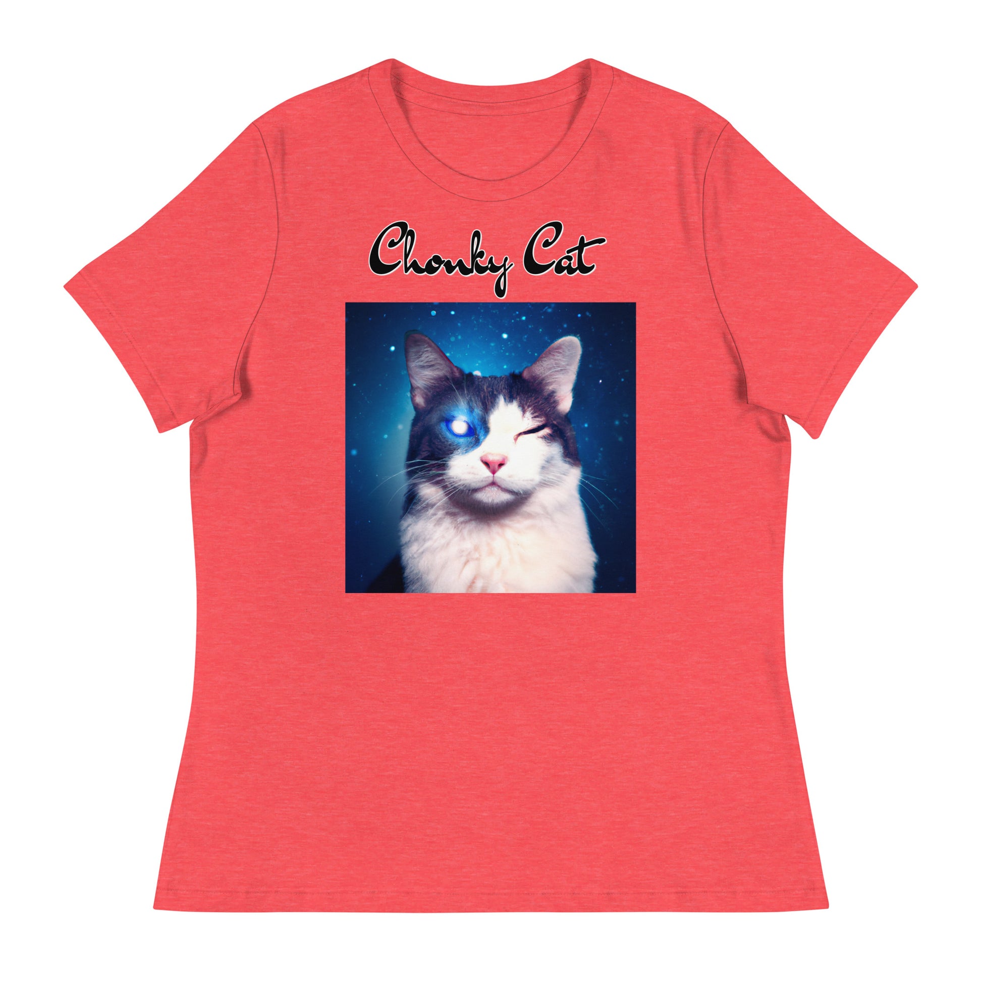 Women's T-Shirt with Galaxy Eyed Cat with a text "Chonky Cat" at $25.97 found at Personalizedpetlovergifts