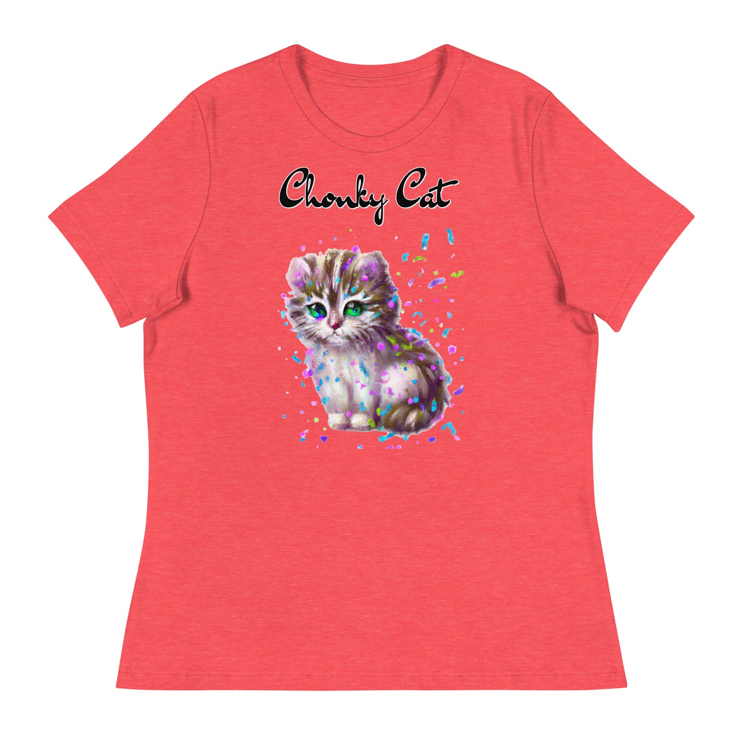 Women's T-Shirt with Fluffy Kitten With Confetti with a text "Chonky Cat" at $25.97 found at Personalizedpetlovergifts