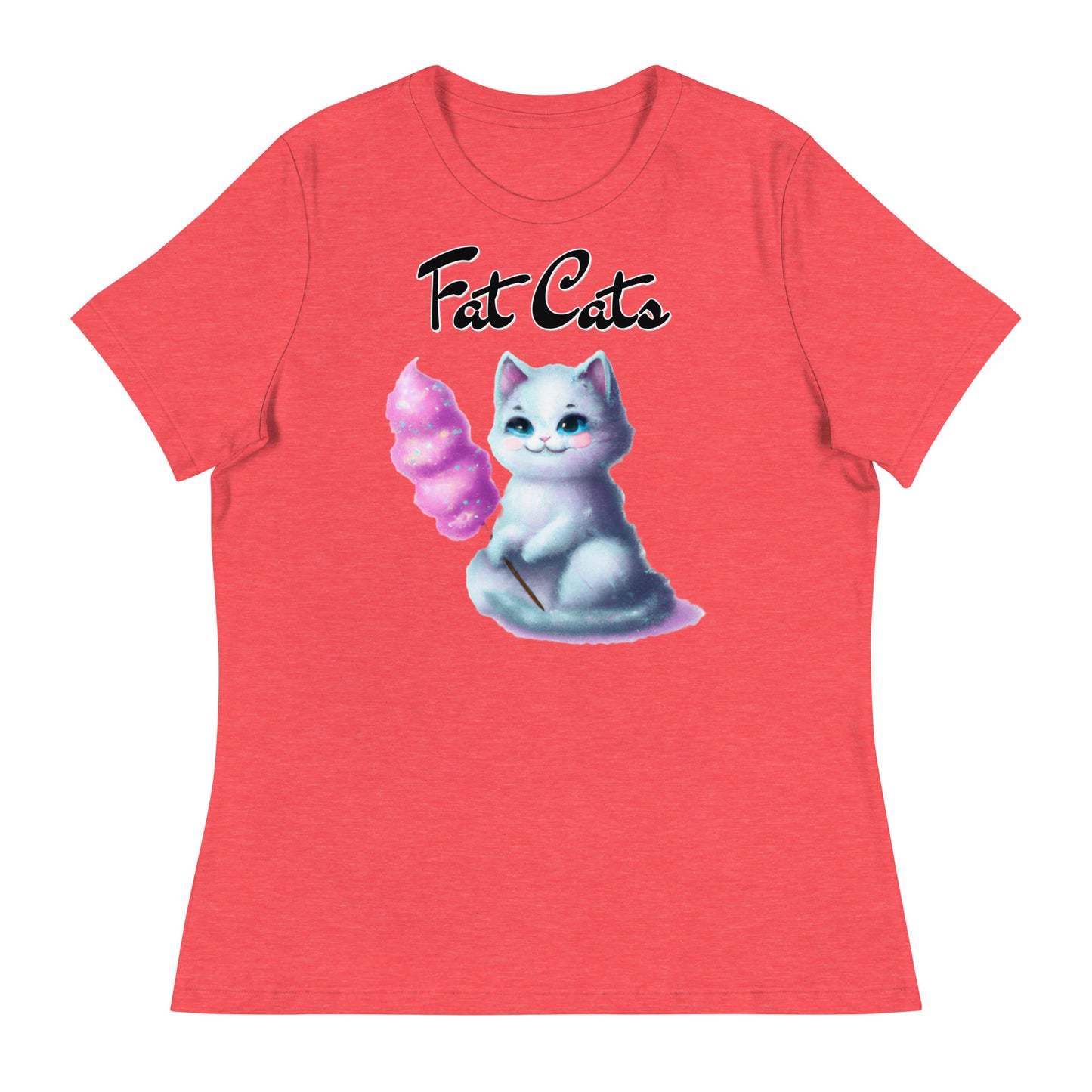 Women's T-Shirt with Kitten Holding A Cotton Candy with a text "Fat Cats" at $25.97 found at Personalizedpetlovergifts