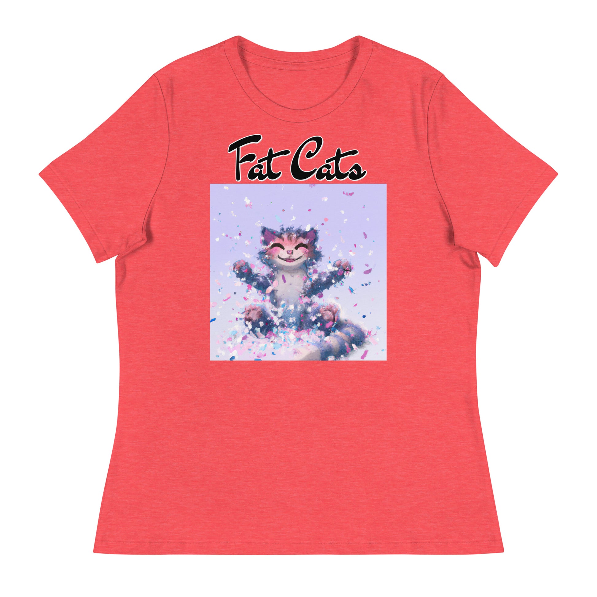 Women's T-Shirt with Kitten Enjoying Confetti with a text "Fat Cats" at $25.97 found at Personalizedpetlovergifts