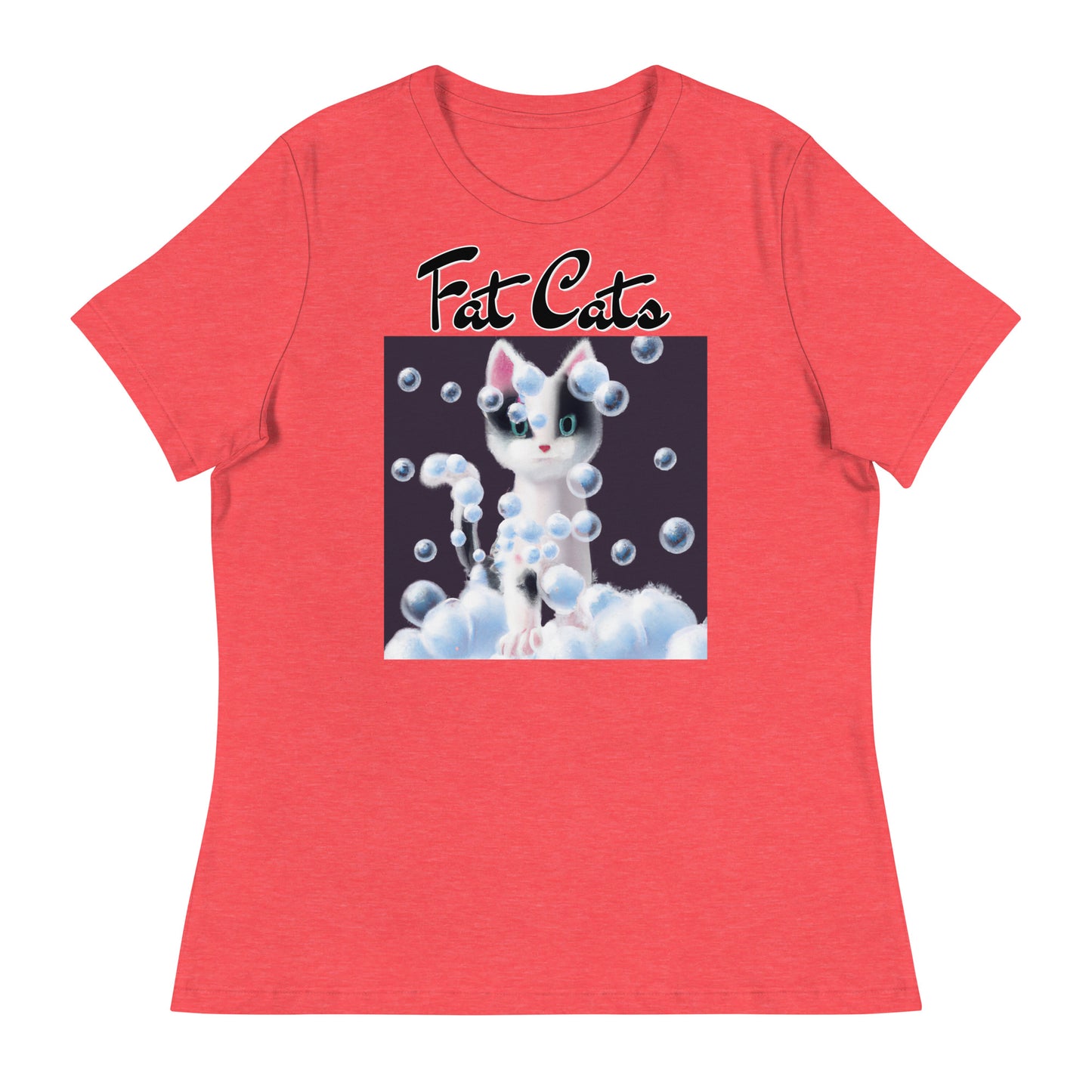 Women's T-Shirt with Kitten Covered In Bubbles with a text "Fat Cats" at $25.97 found at Personalizedpetlovergifts