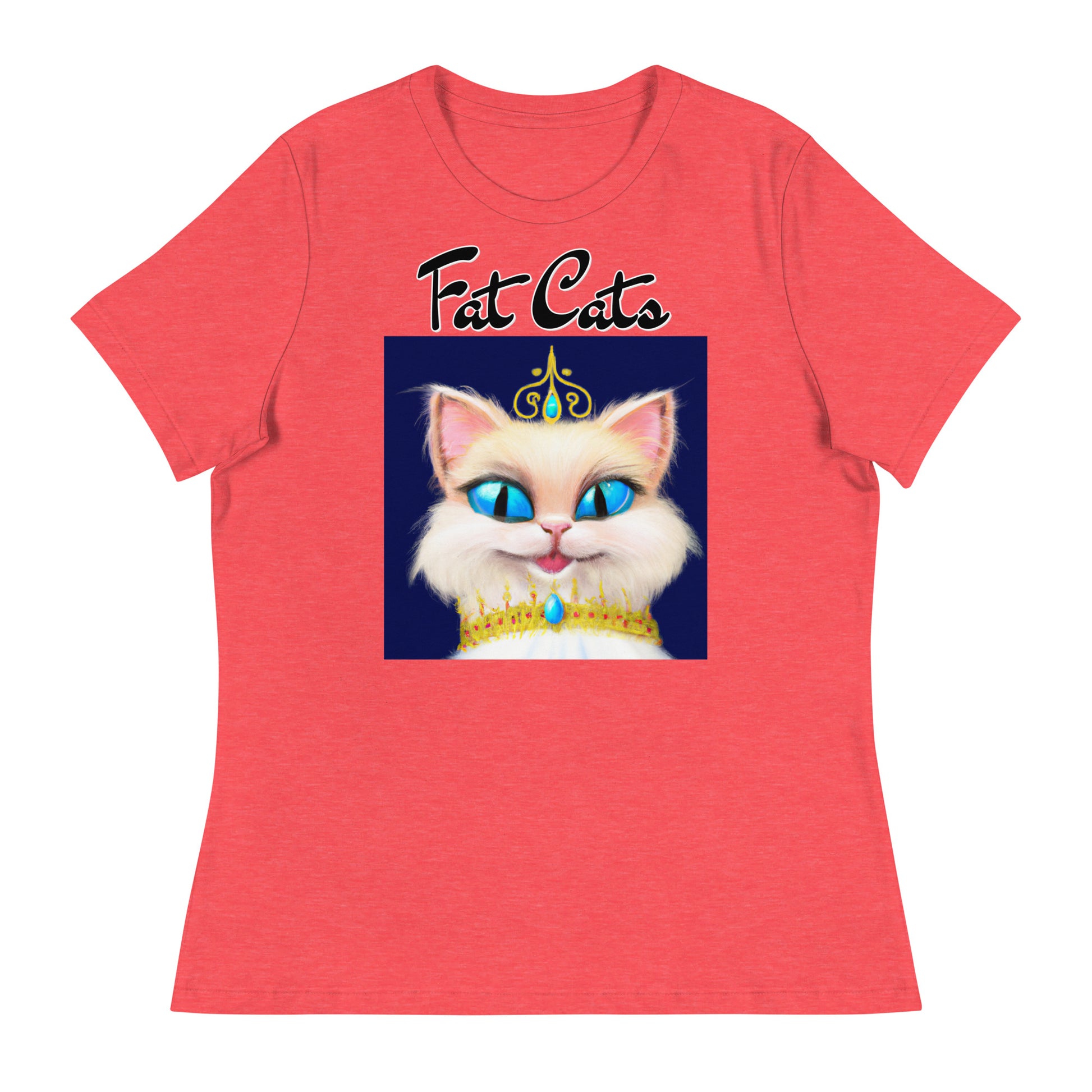 Women's T-Shirt with Happy Blue Eyed Kitten Princess with a text "Fat Cats" at $25.97 found at Personalizedpetlovergifts