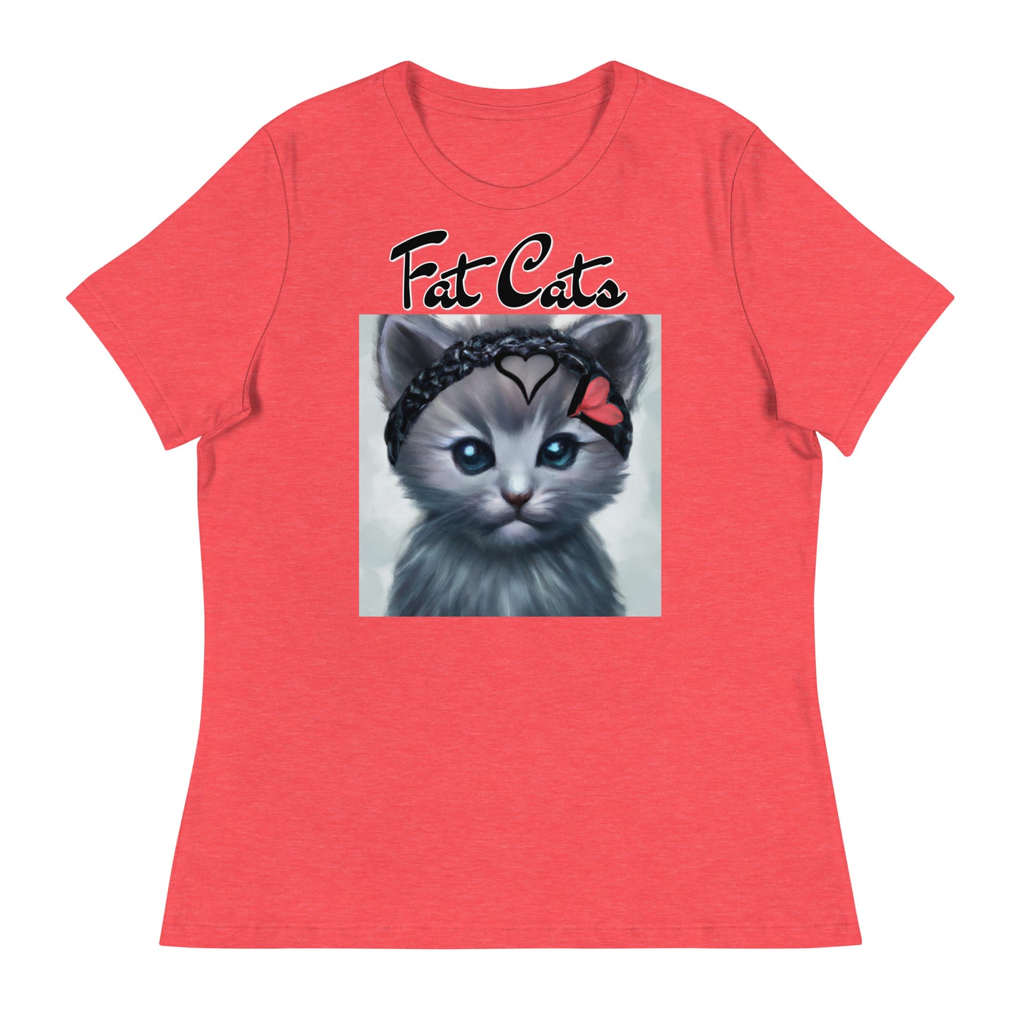 Women's T-Shirt with Grey Kitten With a Headband with a text "Fat Cats" at $25.97 found at Personalizedpetlovergifts