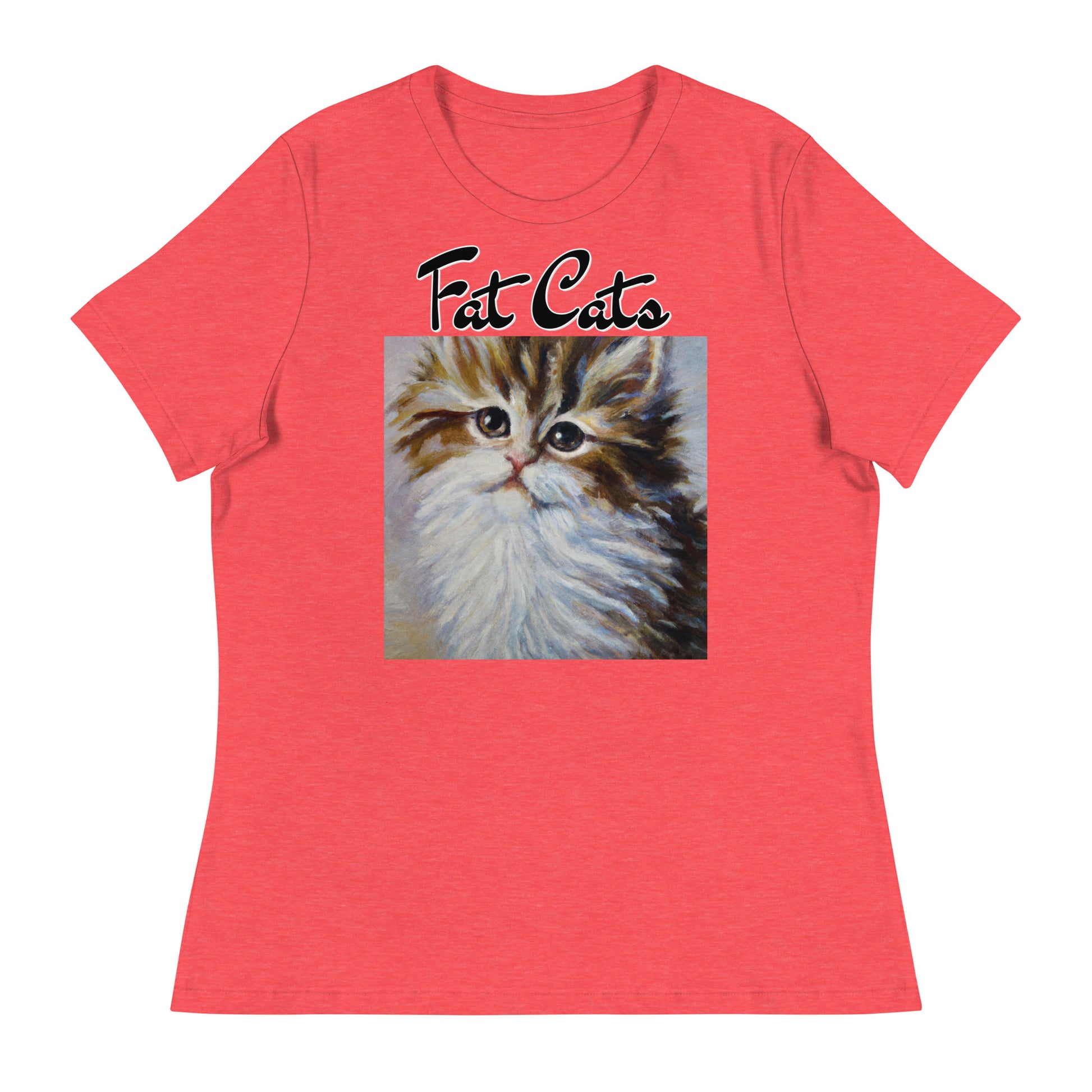 Women's T-Shirt with Fluffy Wispy Kitten Oil Painting with a text "Fat Cats" at $25.97 found at Personalizedpetlovergifts