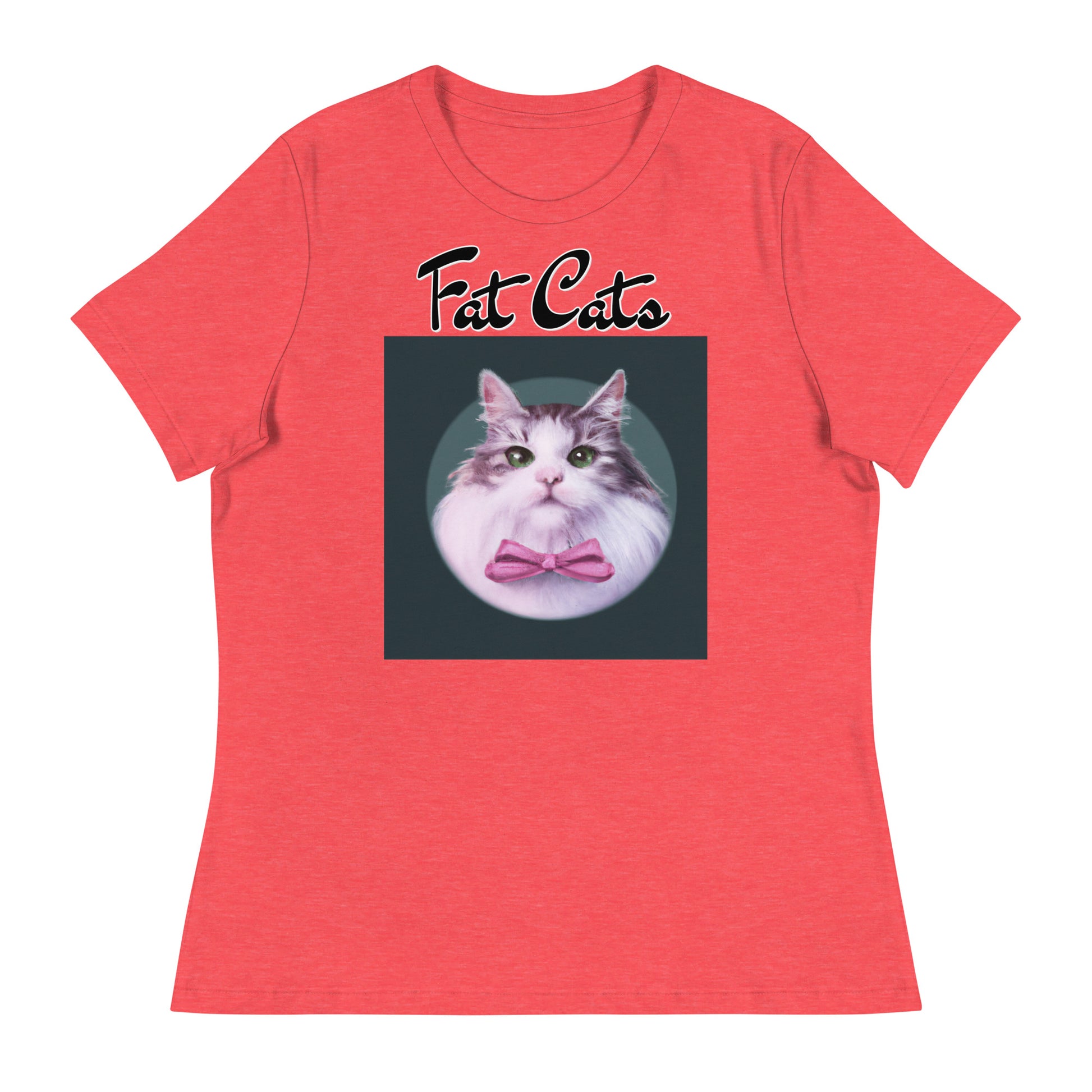 Women's T-Shirt with Fluffy Kitten With a Pink Bow with a text "Fat Cats" at $25.97 found at Personalizedpetlovergifts