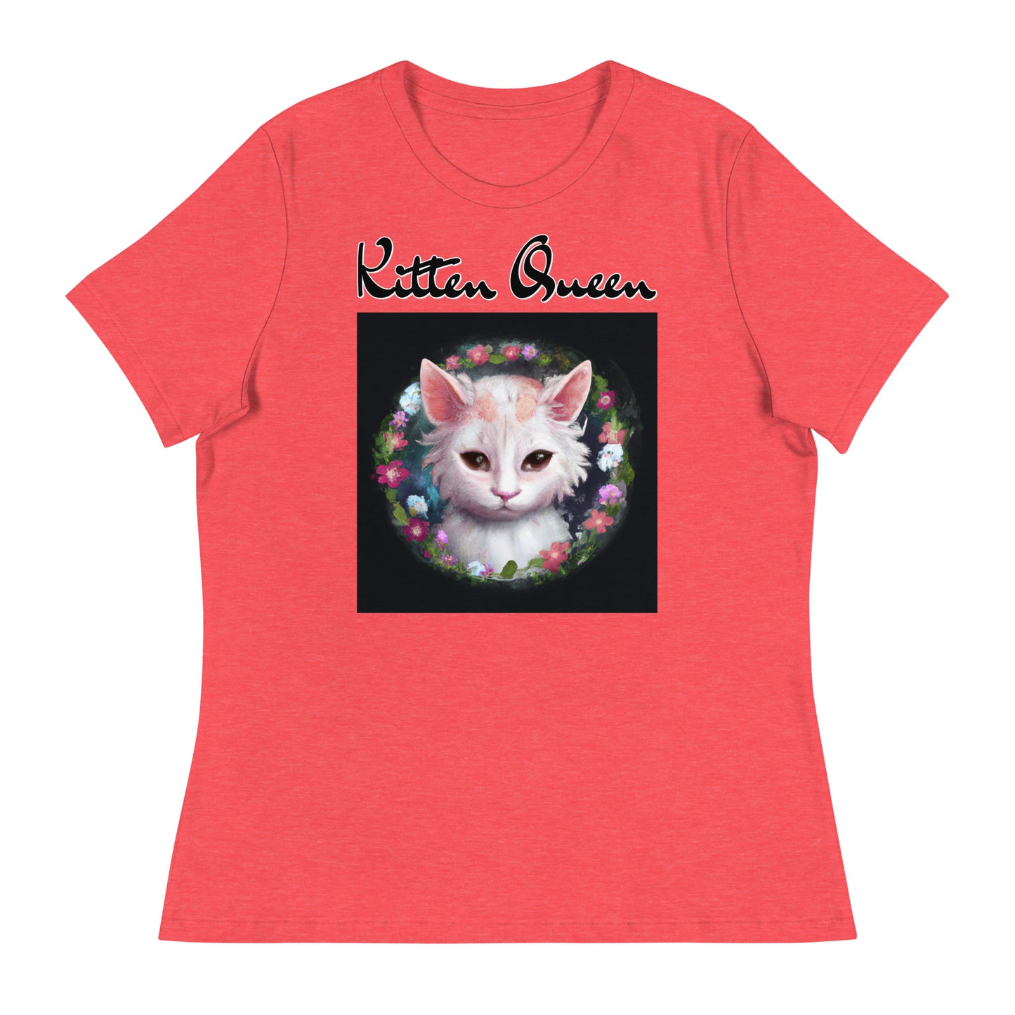 Women's T-Shirt with Kitten In a Floral Circle with a text "Kitten Queen" at $25.97 found at Personalizedpetlovergifts