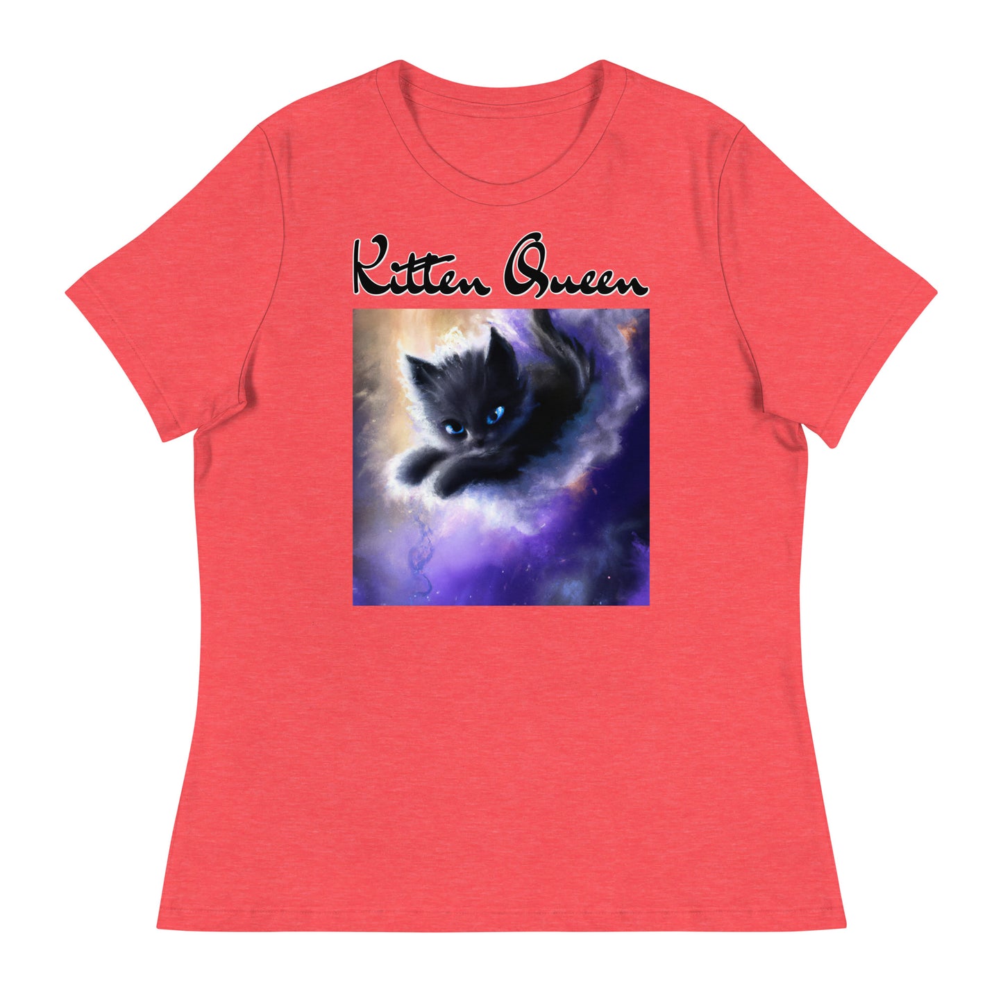 Women's T-Shirt with Kitten In A Cosmic Cloud with a text "Kitten Queen" at $25.97 found at Personalizedpetlovergifts