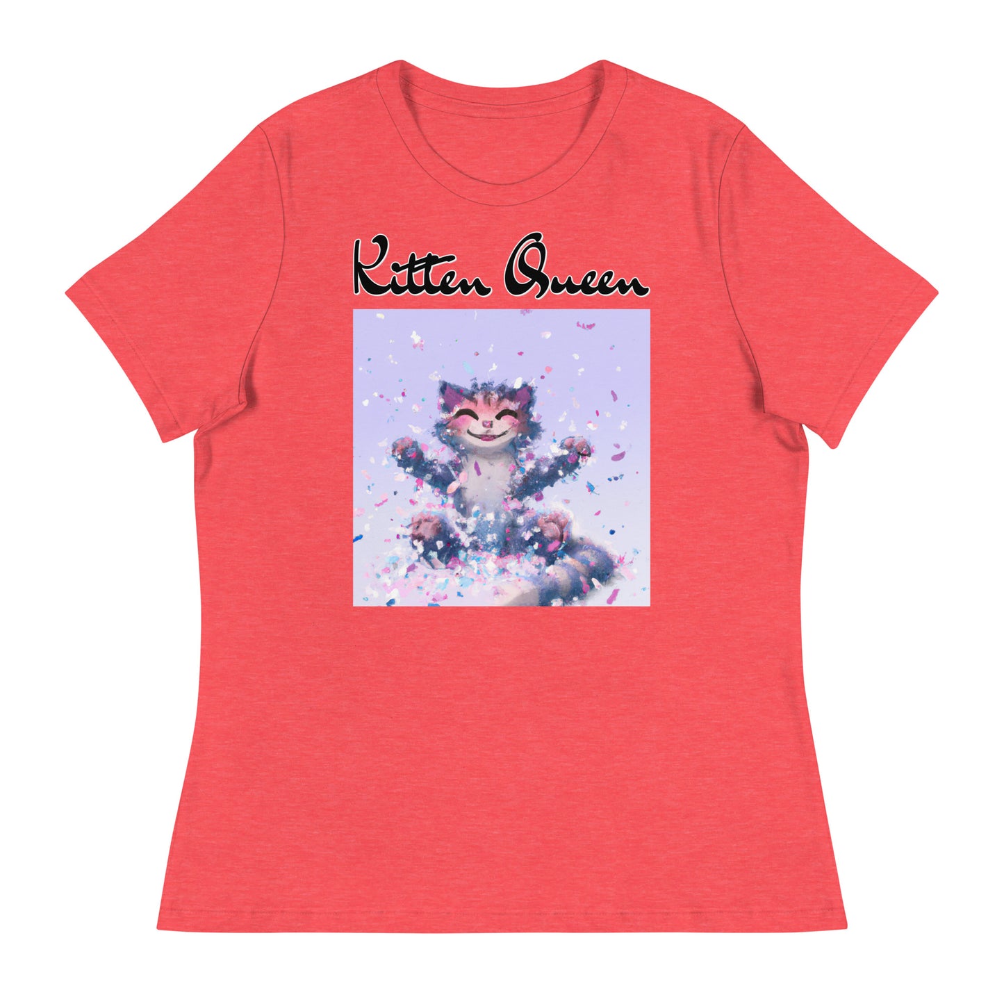 Women's T-Shirt with Kitten Enjoying Confetti with a text "Kitten Queen" at $25.97 found at Personalizedpetlovergifts