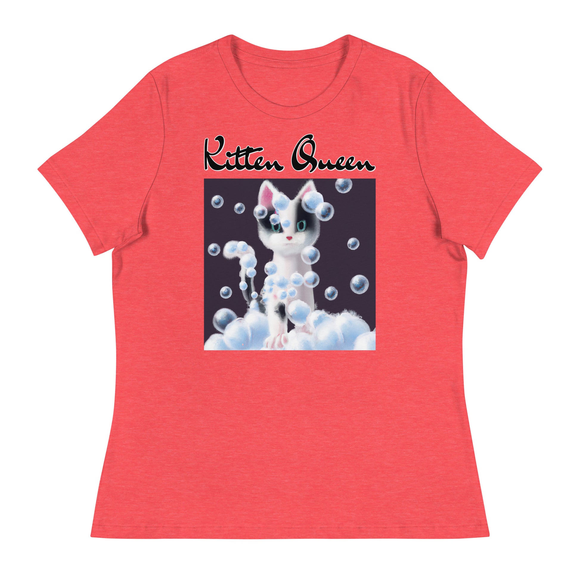 Women's T-Shirt with Kitten Covered In Bubbles with a text "Kitten Queen" at $25.97 found at Personalizedpetlovergifts