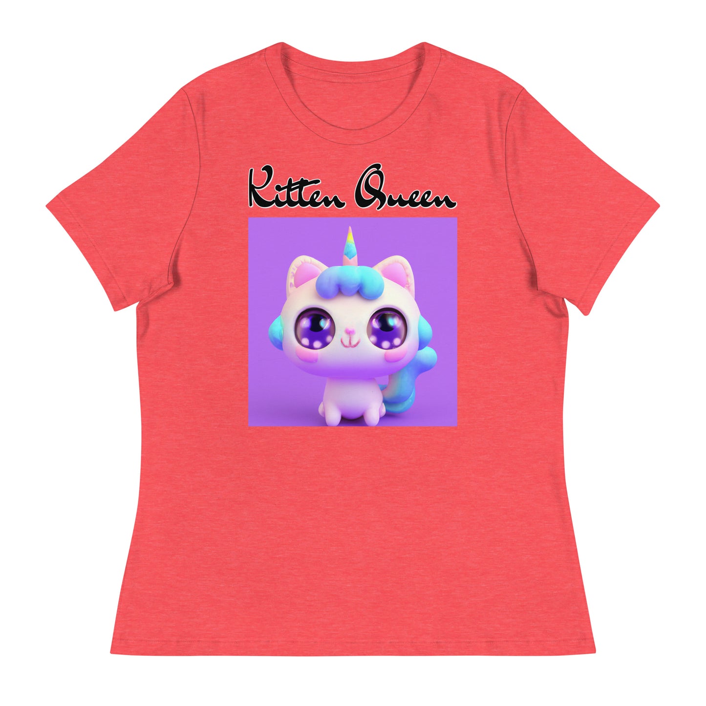 Women's T-Shirt with Happy Unicorn Kitten with a text "Kitten Queen" at $25.97 found at Personalizedpetlovergifts