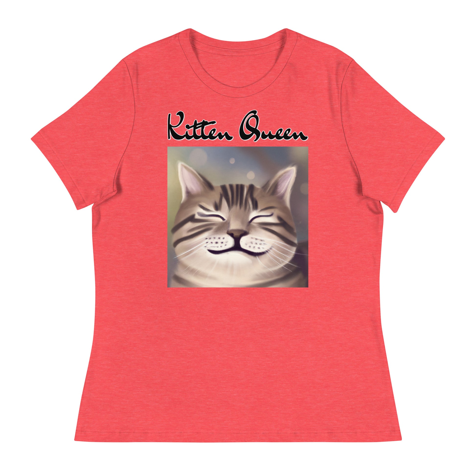 Women's T-Shirt with Happy Cat Purring with a text "Kitten Queen" at $25.97 found at Personalizedpetlovergifts