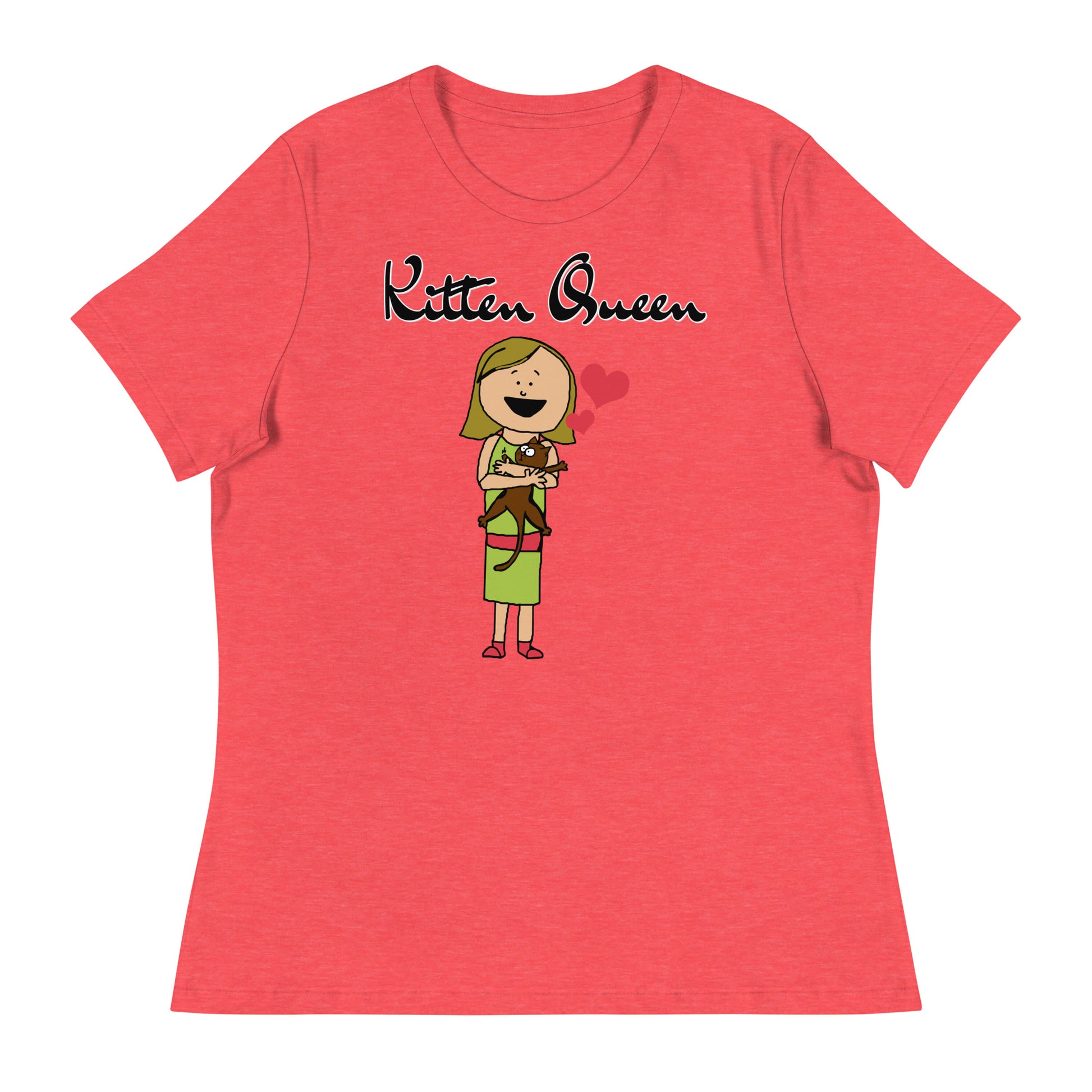 Women's T-Shirt with Girl Holding a Kitten with a text "Kitten Queen" at $25.97 found at Personalizedpetlovergifts