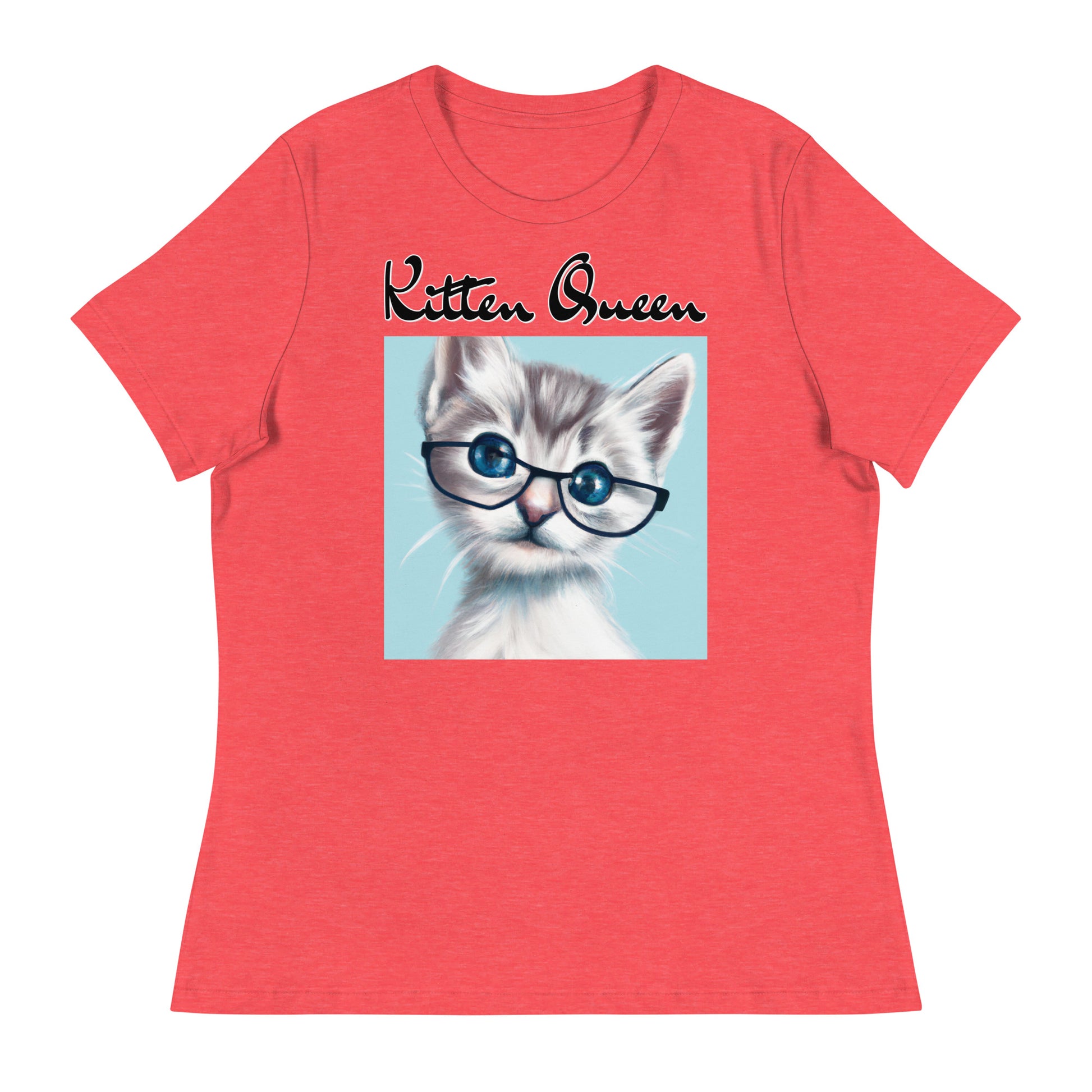 Women's T-Shirt with Fluffy Kitten With Glasses with a text "Kitten Queen" at $25.97 found at Personalizedpetlovergifts