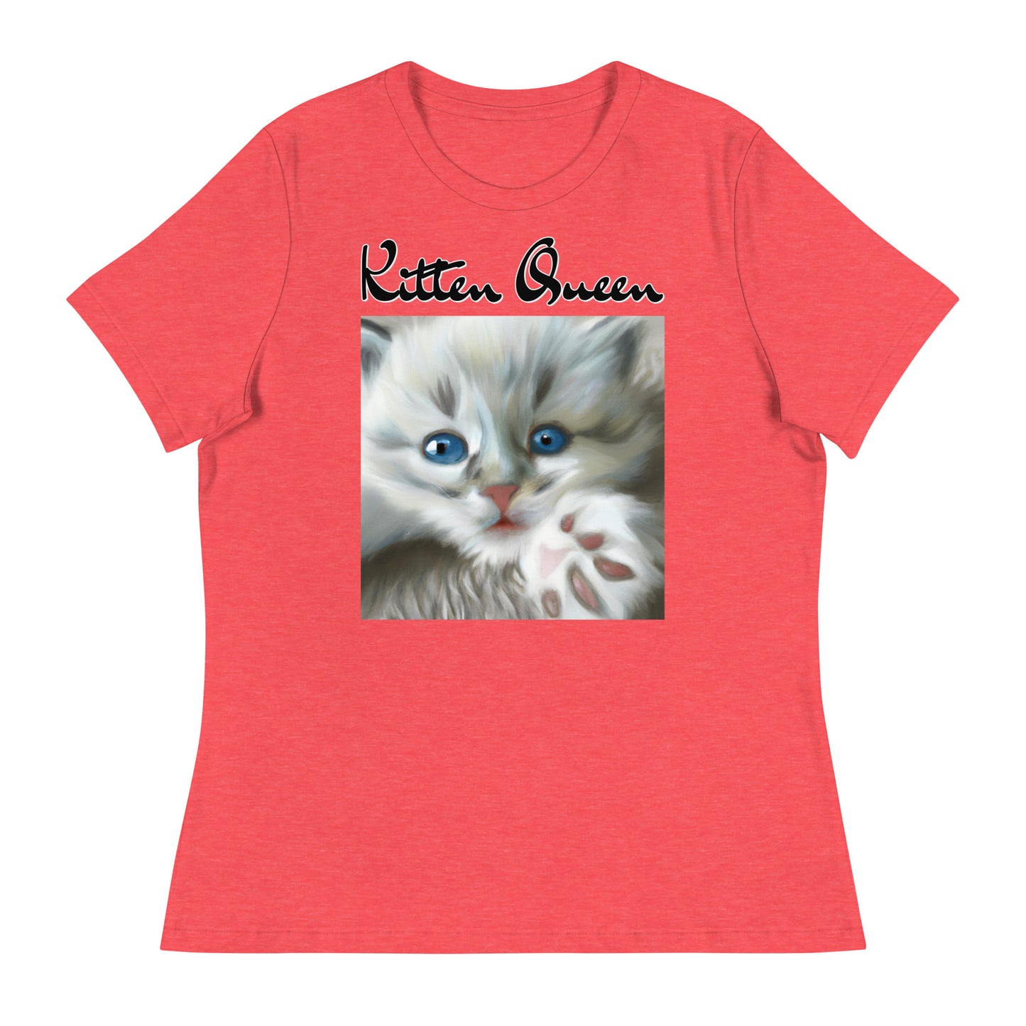 Women's T-Shirt with Fluffy Kitten With Fluffy Paw with a text "Kitten Queen" at $25.97 found at Personalizedpetlovergifts