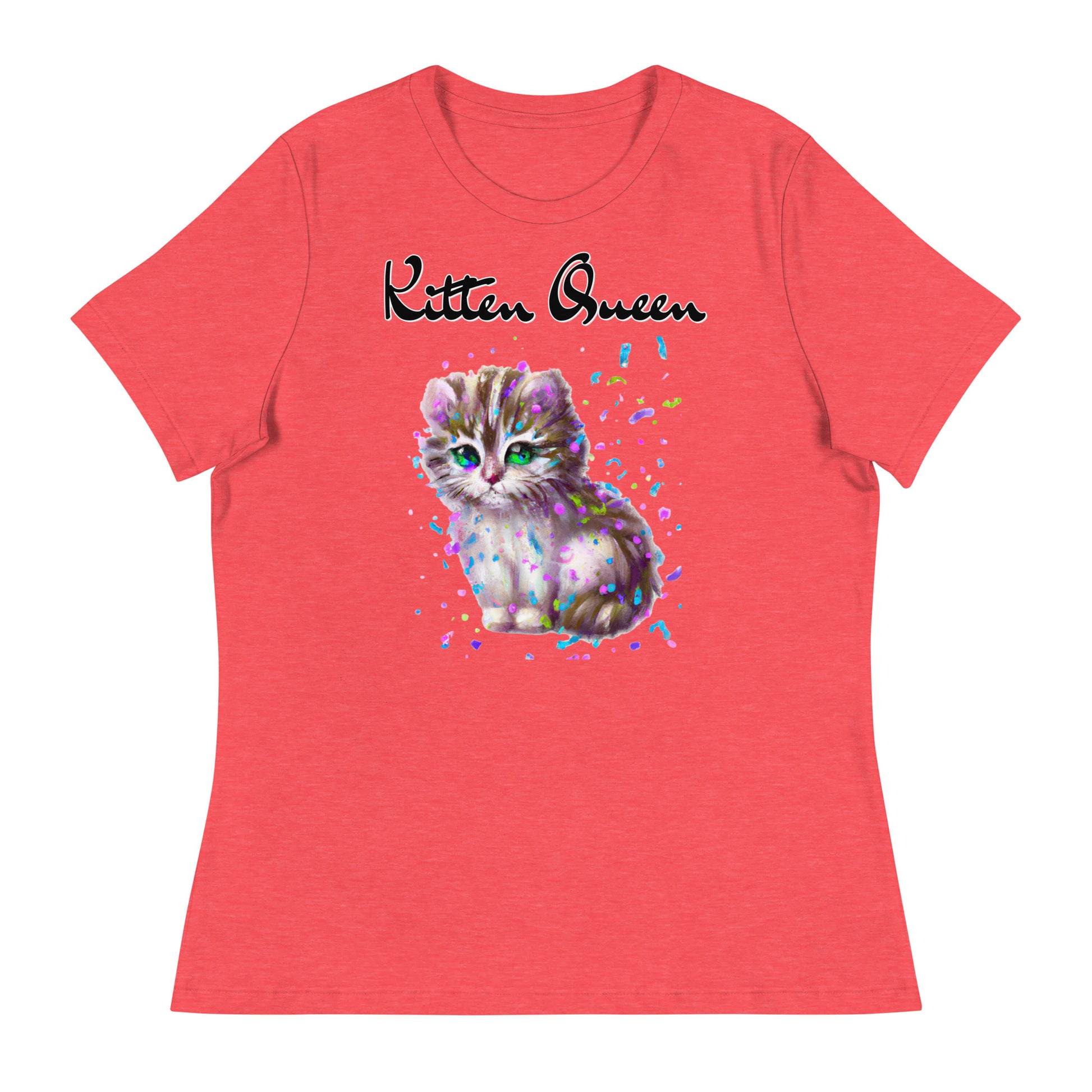 Women's T-Shirt with Fluffy Kitten With Confetti with a text "Kitten Queen" at $25.97 found at Personalizedpetlovergifts