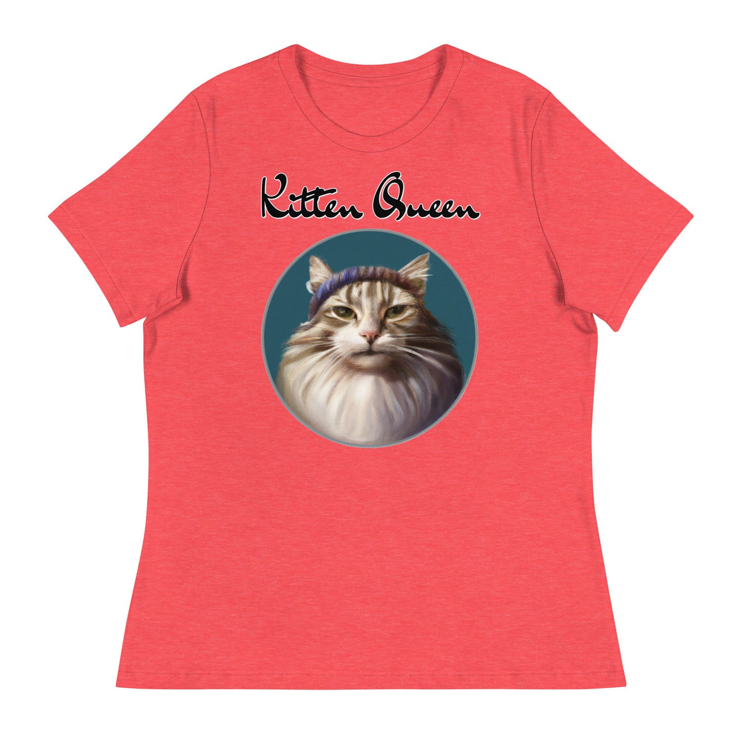 Women's T-Shirt with Fluffy Kitten With a Wool Headband with a text "Kitten Queen" at $25.97 found at Personalizedpetlovergifts