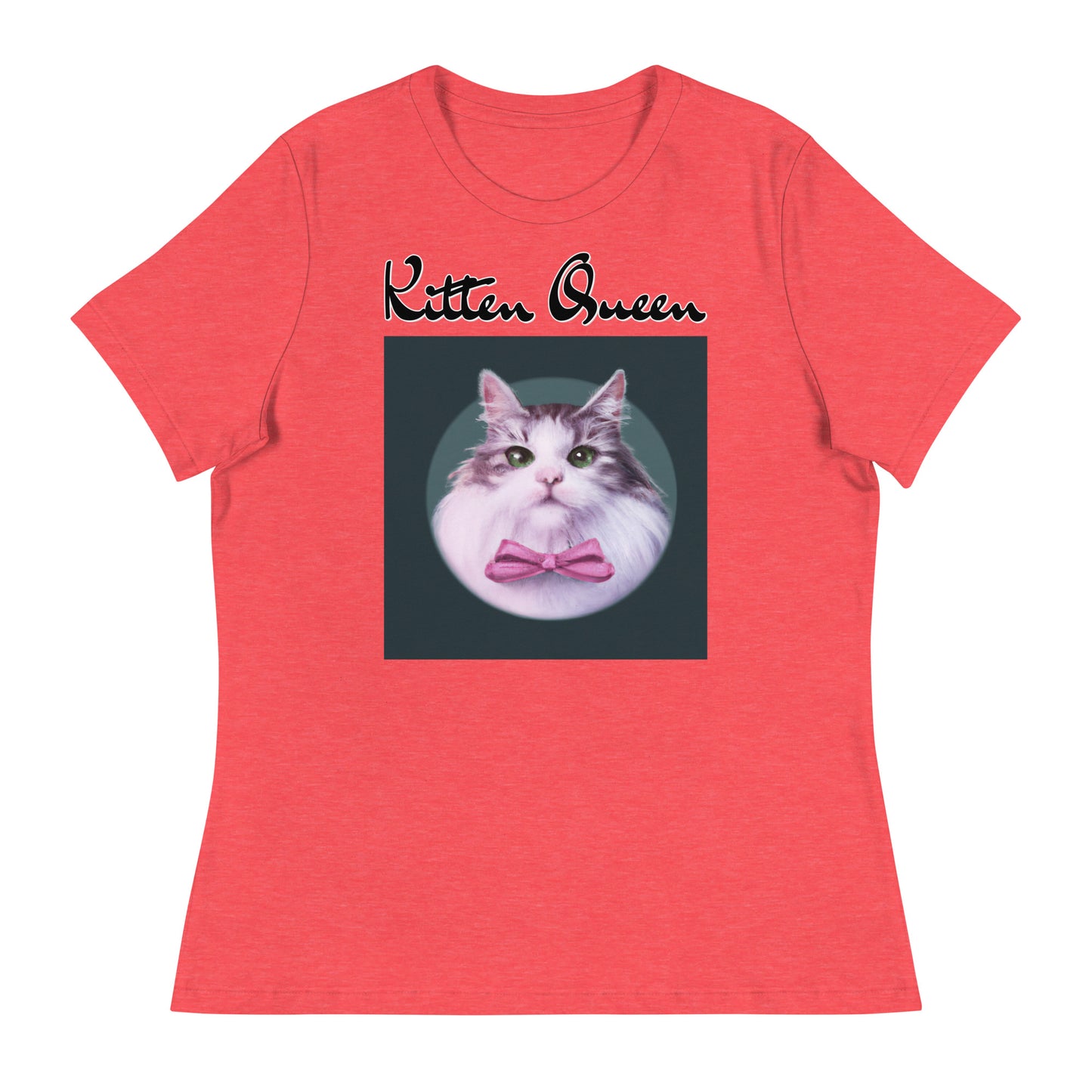 Women's T-Shirt with Fluffy Kitten With a Pink Bow with a text "Kitten Queen" at $25.97 found at Personalizedpetlovergifts