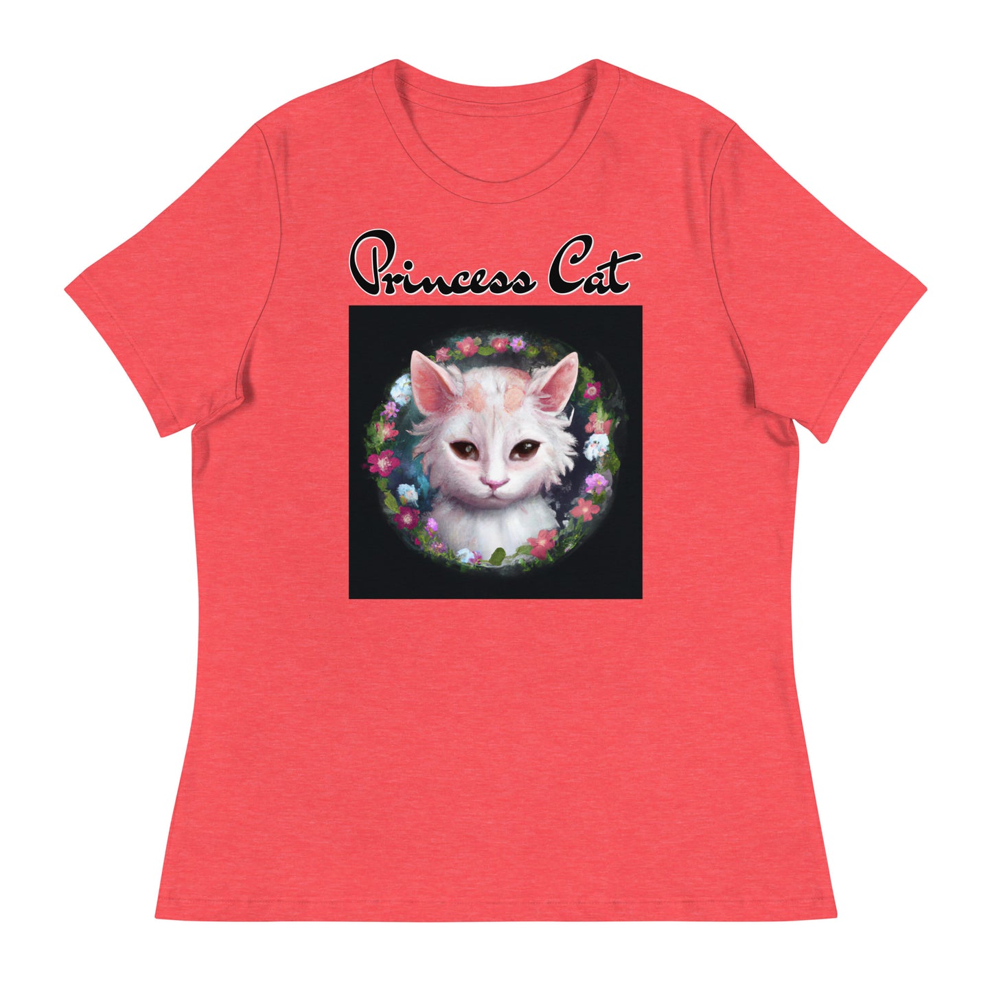 Women's T-Shirt with Kitten In a Floral Circle with a text "Princess Cat" at $25.97 found at Personalizedpetlovergifts