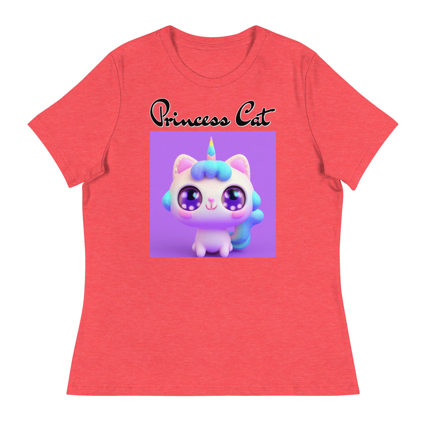 Women's T-Shirt with Happy Unicorn Kitten with a text "Princess Cat" at $25.97 found at Personalizedpetlovergifts