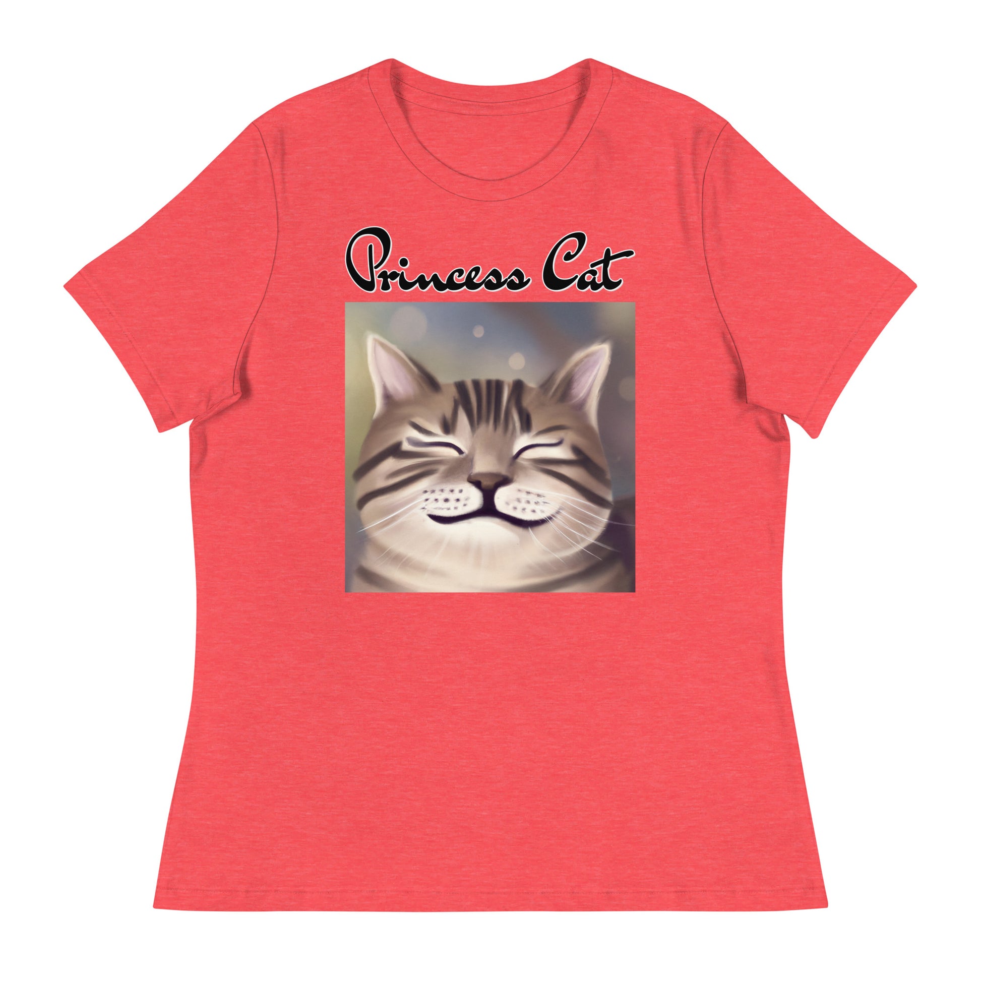 Women's T-Shirt with Happy Cat Purring with a text "Princess Cat" at $25.97 found at Personalizedpetlovergifts