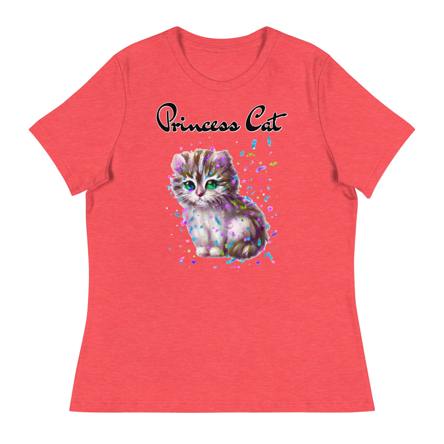 Women's T-Shirt with Fluffy Kitten With Confetti with a text "Princess Cat" at $25.97 found at Personalizedpetlovergifts