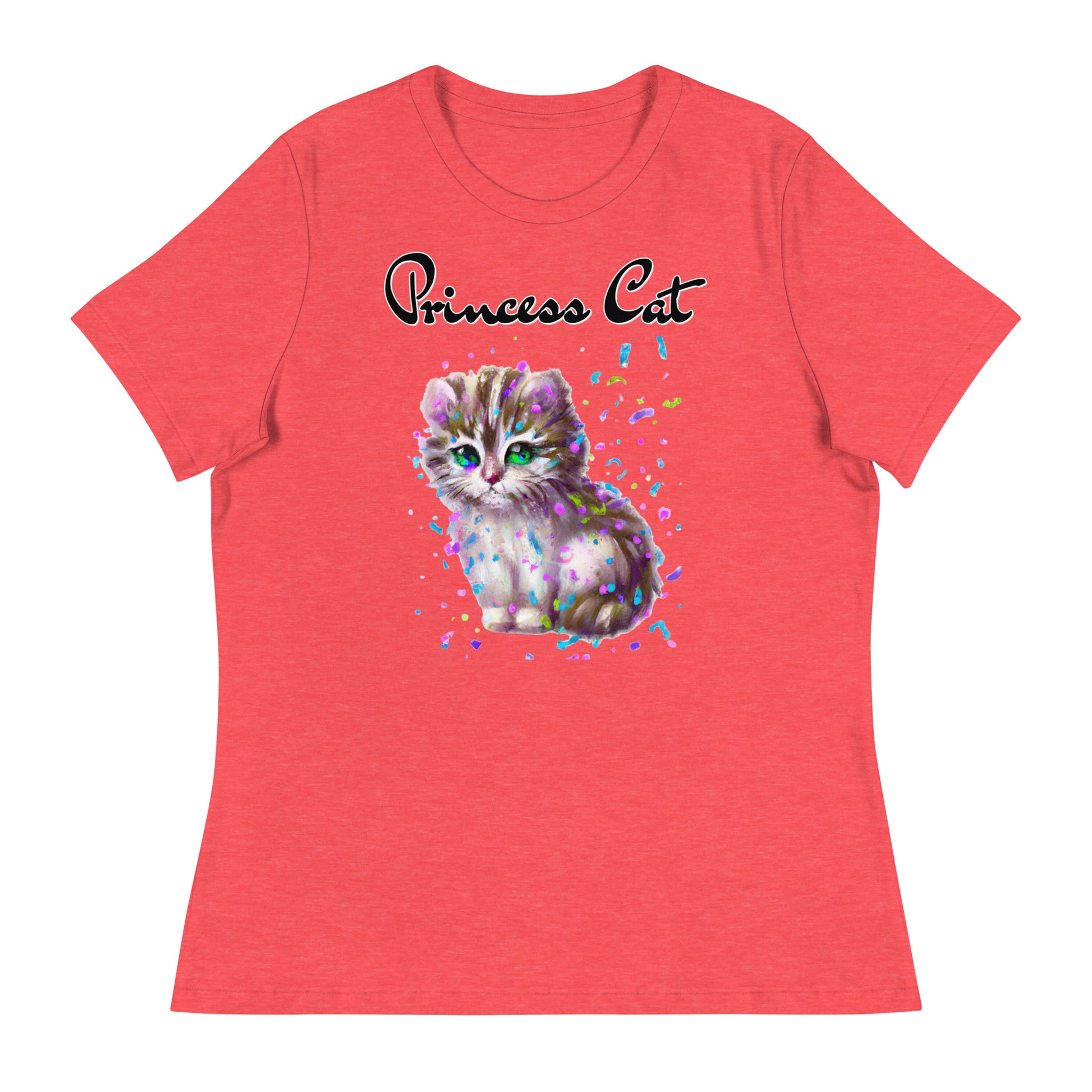 Women's T-Shirt with Fluffy Kitten With Confetti with a text "Princess Cat" at $25.97 found at Personalizedpetlovergifts