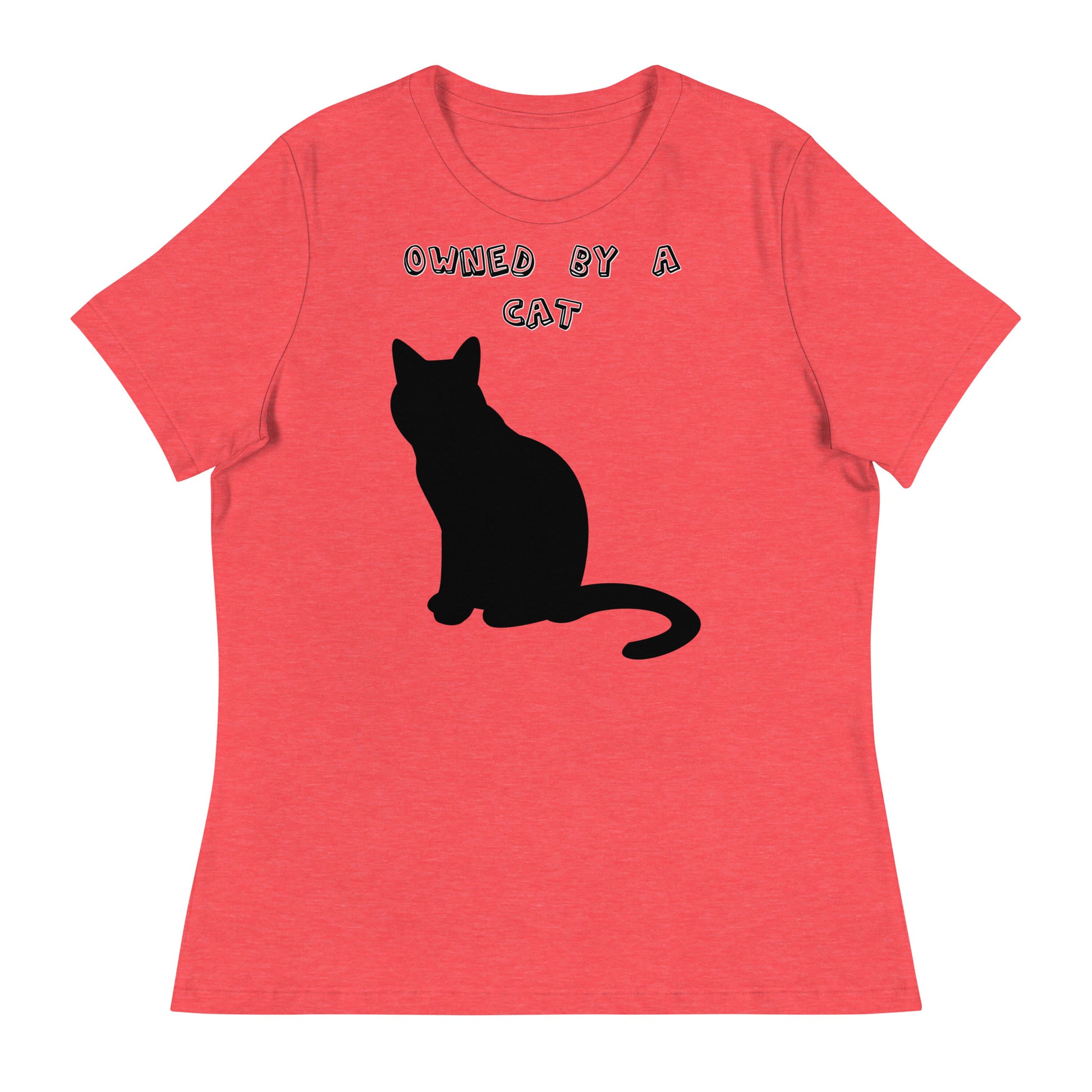 Women's White T-Shirt with Silhouette Of Black Cat with a text "Owned by a Cat" at $25.97 found at Personalizedpetlovergifts