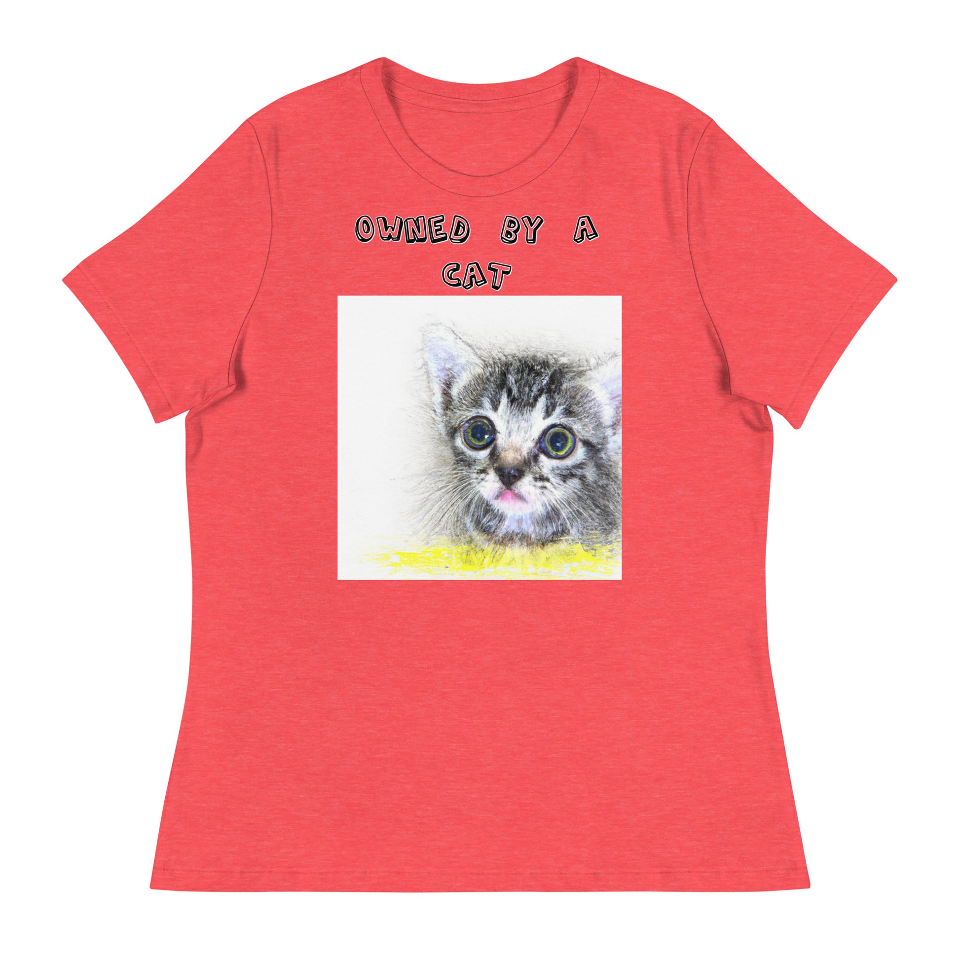 Women's White T-Shirt with Pencil Drawing Of a Cat with a text "Owned by a Cat" at $25.97 found at Personalizedpetlovergifts